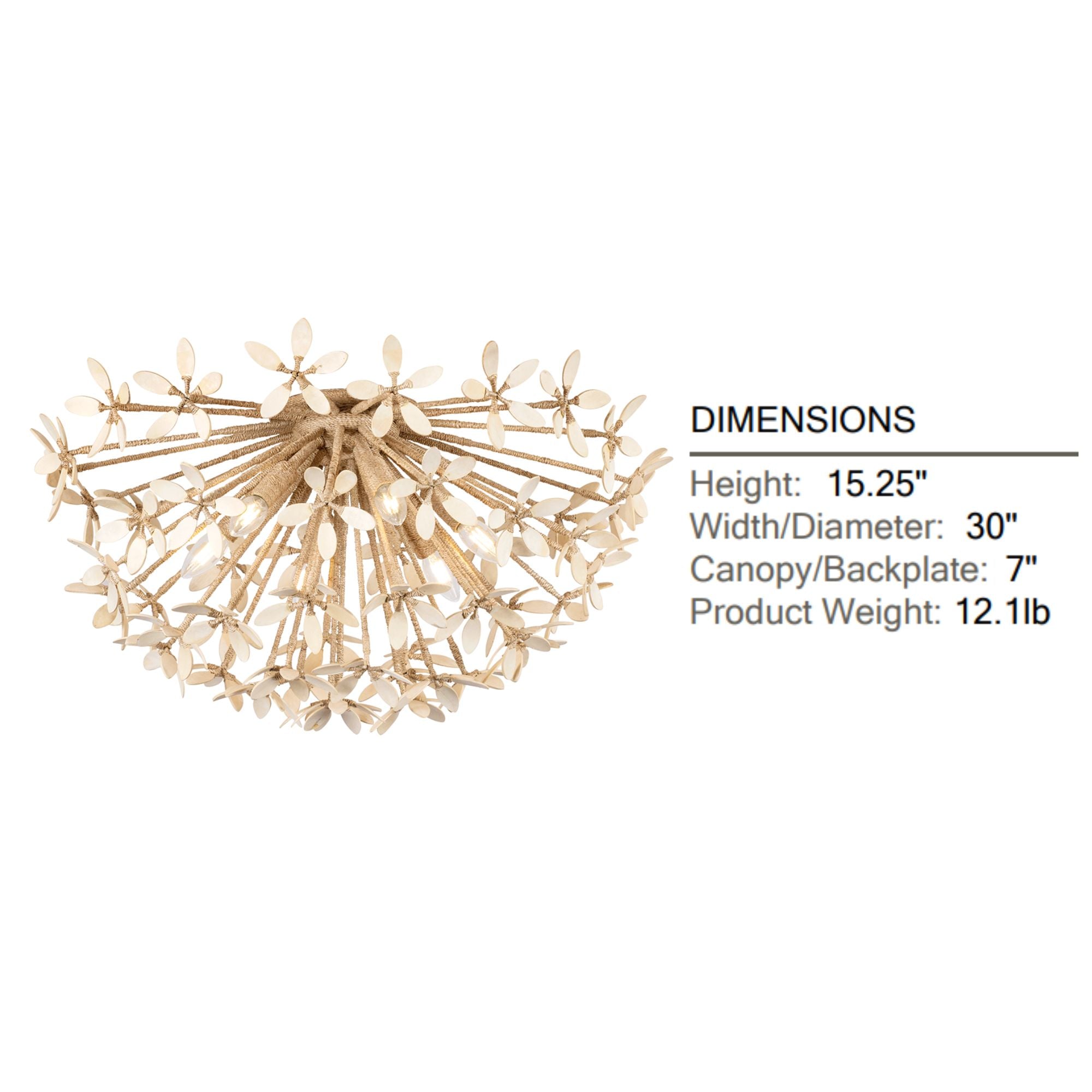 Corfu 30" 6-Light Semi Flush Mount, Ivory Coco Finish