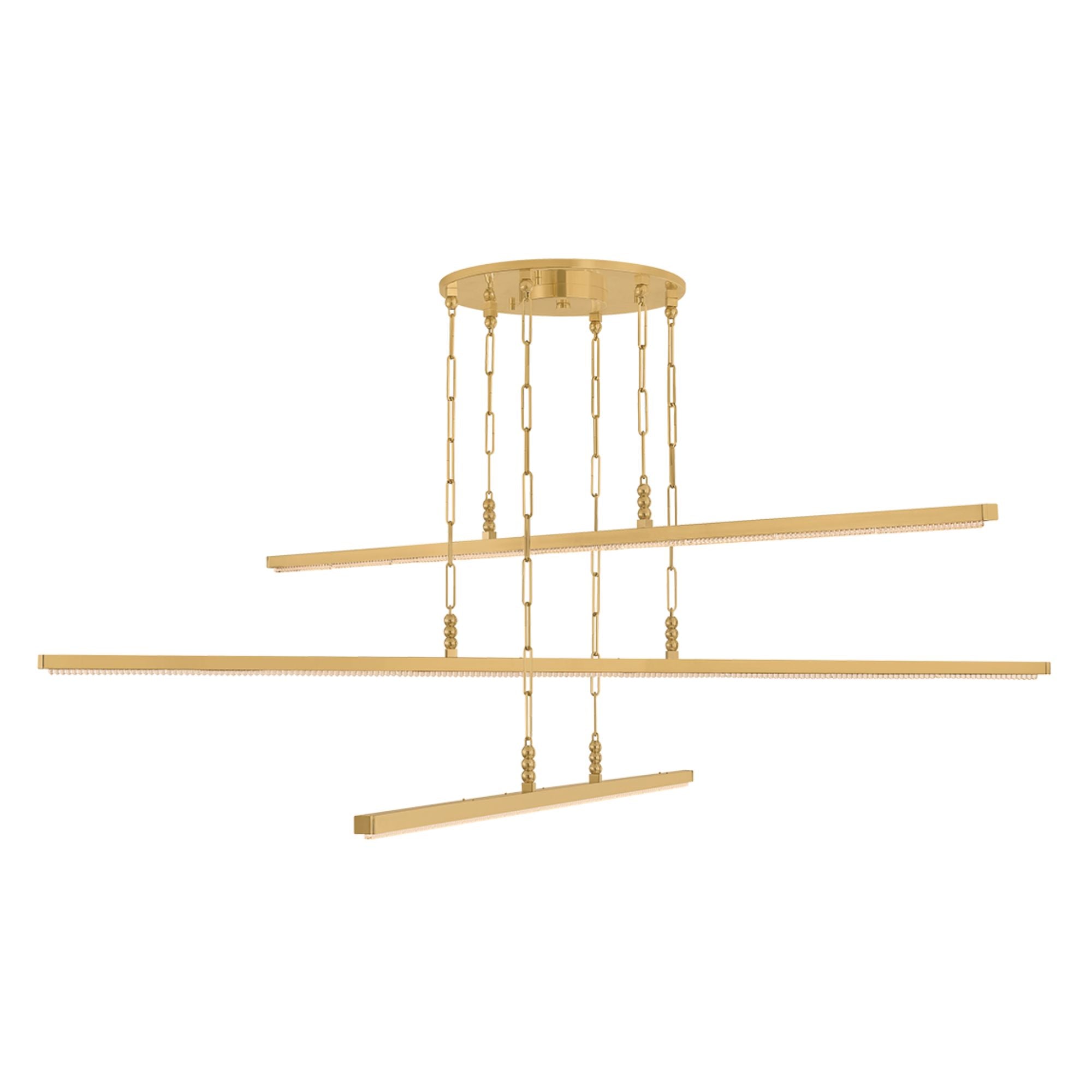 Corbett Cortina 72 in. 3-Light Chandelier, Vintage Brass with Piastre Glass