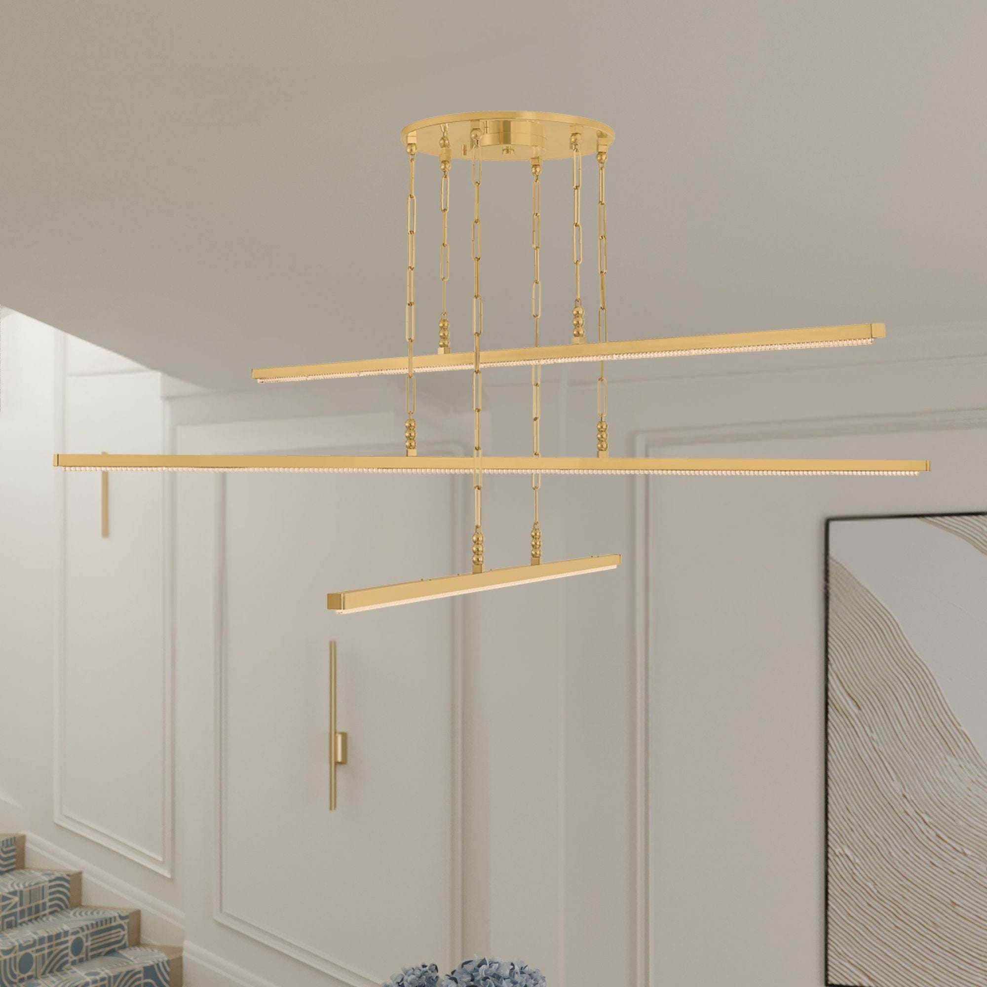 Corbett Cortina 72 in. 3-Light Chandelier, Vintage Brass with Piastre Glass
