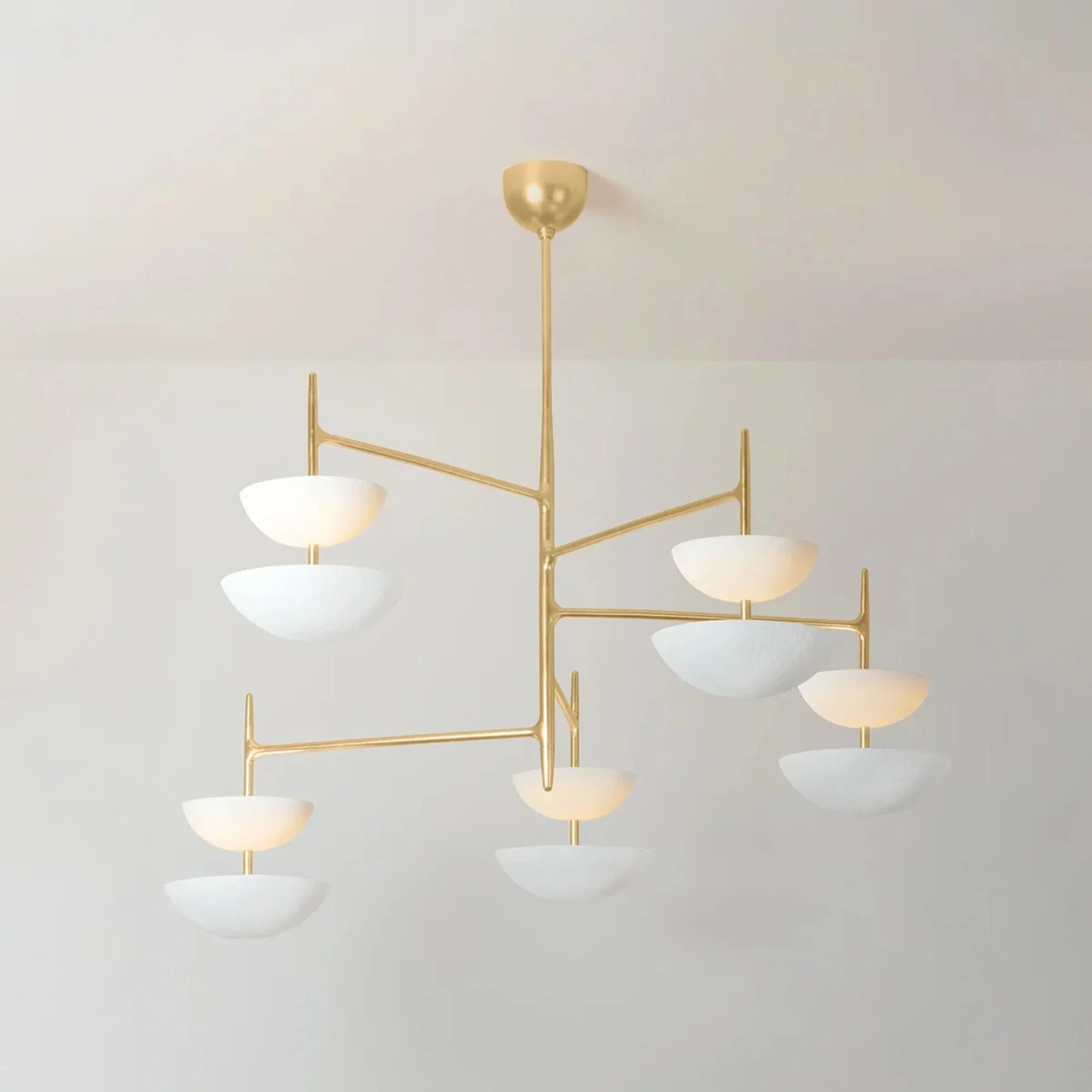 Evander 55" LED Chandelier, Vintage Gold Leaf/Gesso White Finish