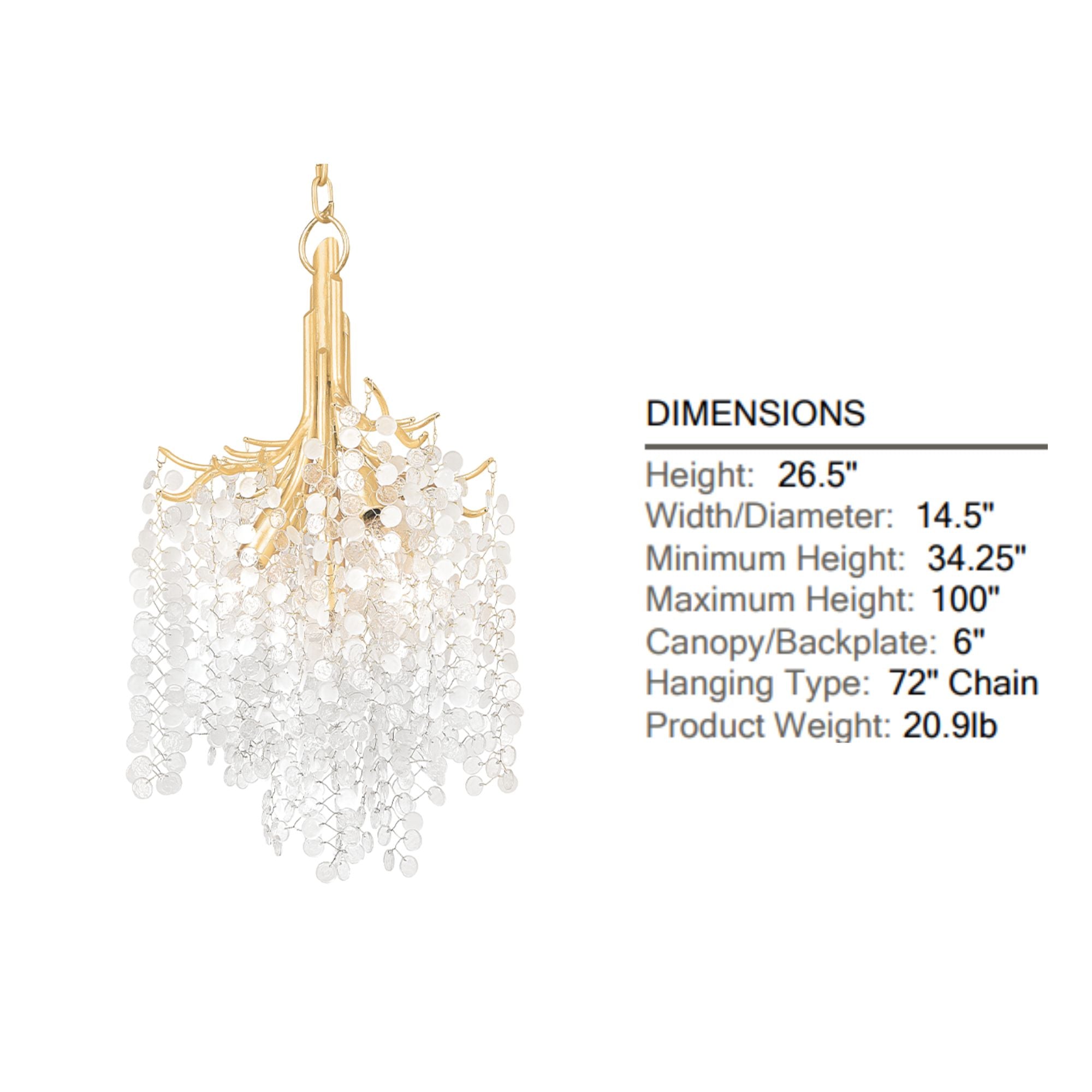 Genoa 27" 5-Light Chandelier, Gold Leaf Finish