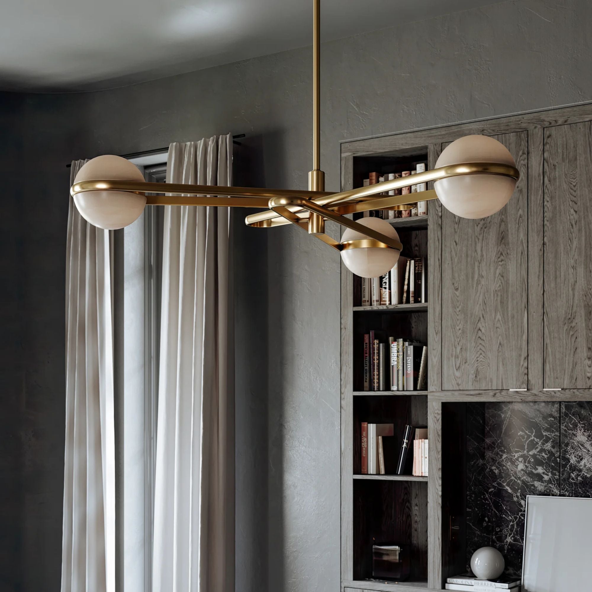 Kyomi 52" LED Chandelier, Vintage Brass Finish