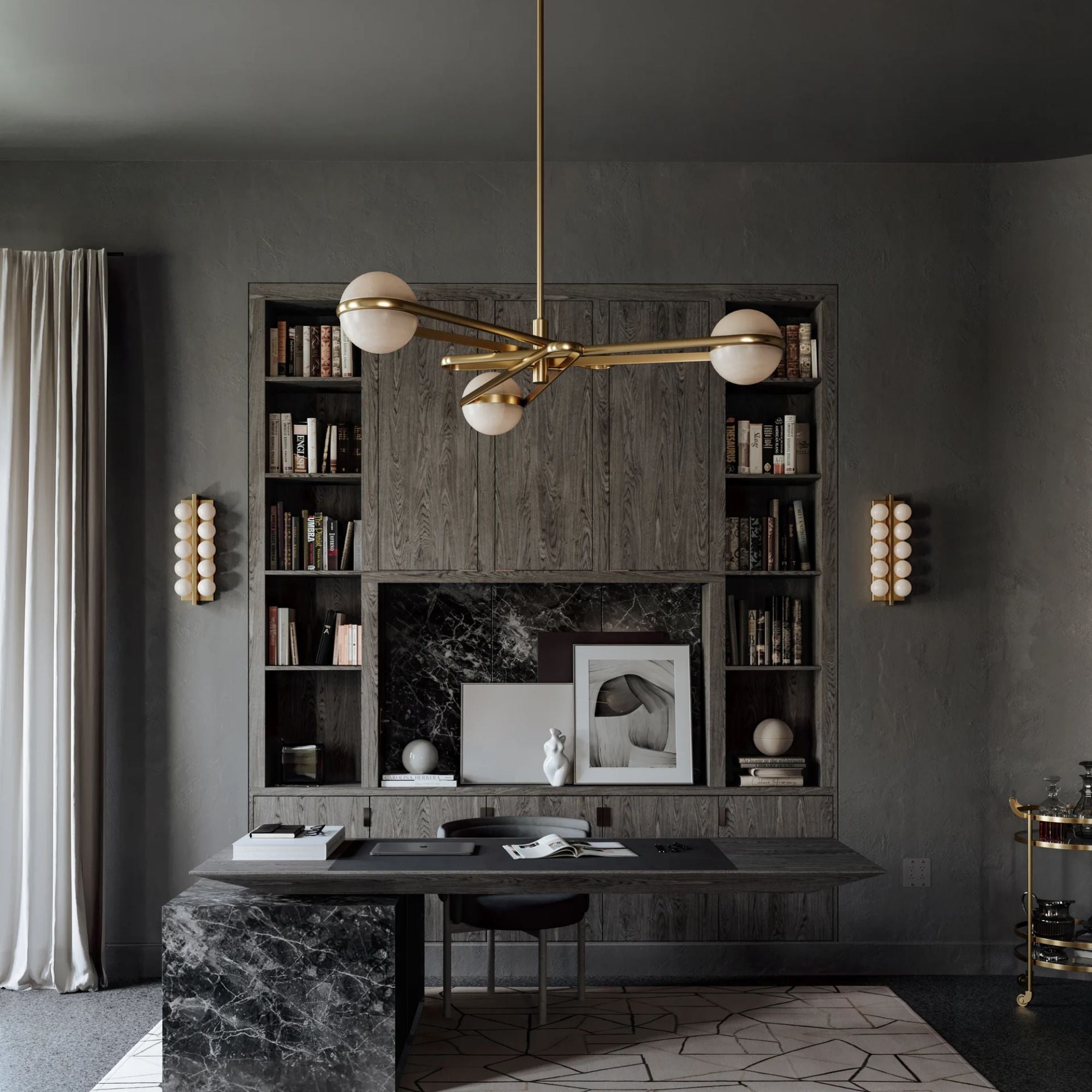 Kyomi 52" LED Chandelier, Vintage Brass Finish