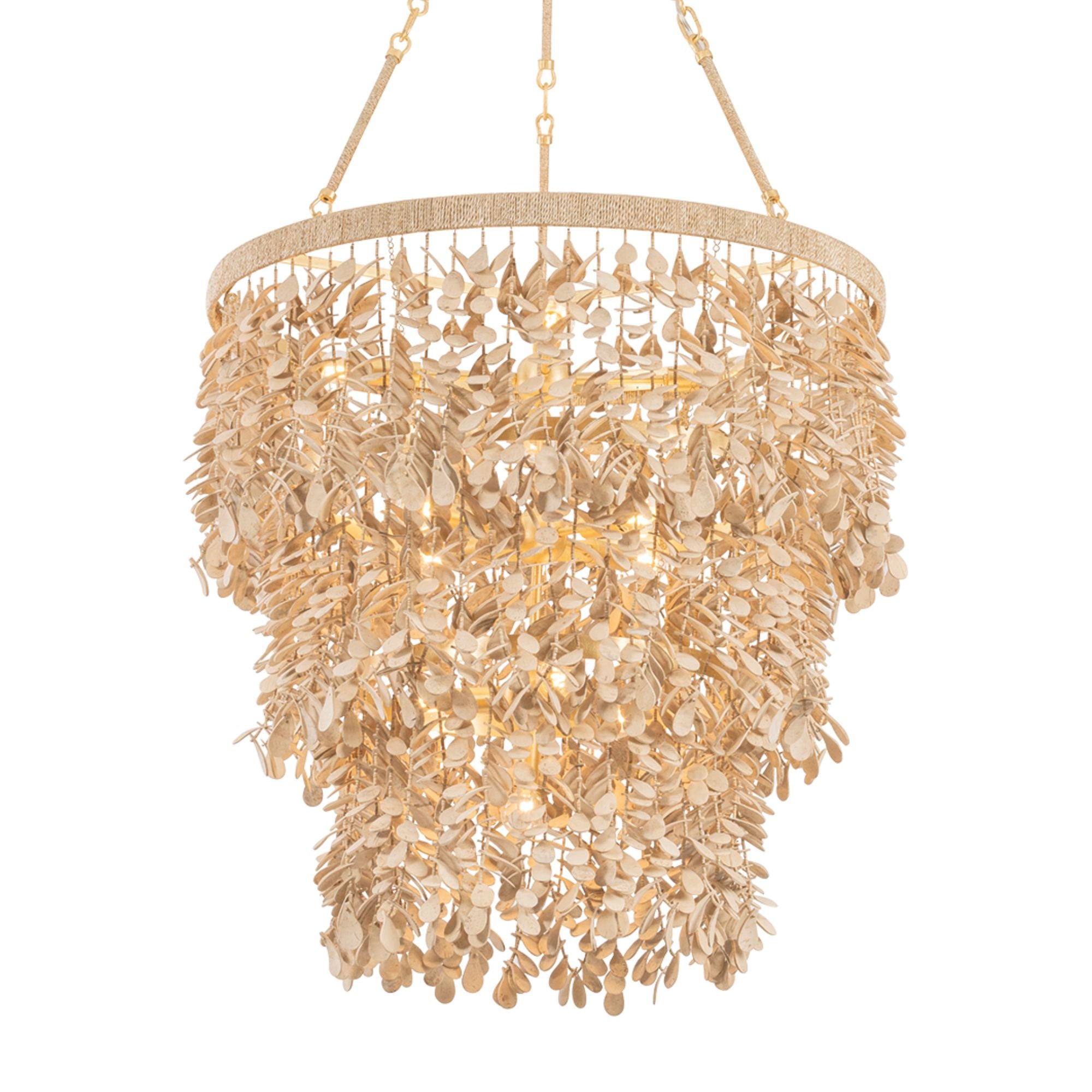 Corbett Naxos 30" 12-Light Chandelier, Vintage Gold Leaf with Coco Shell