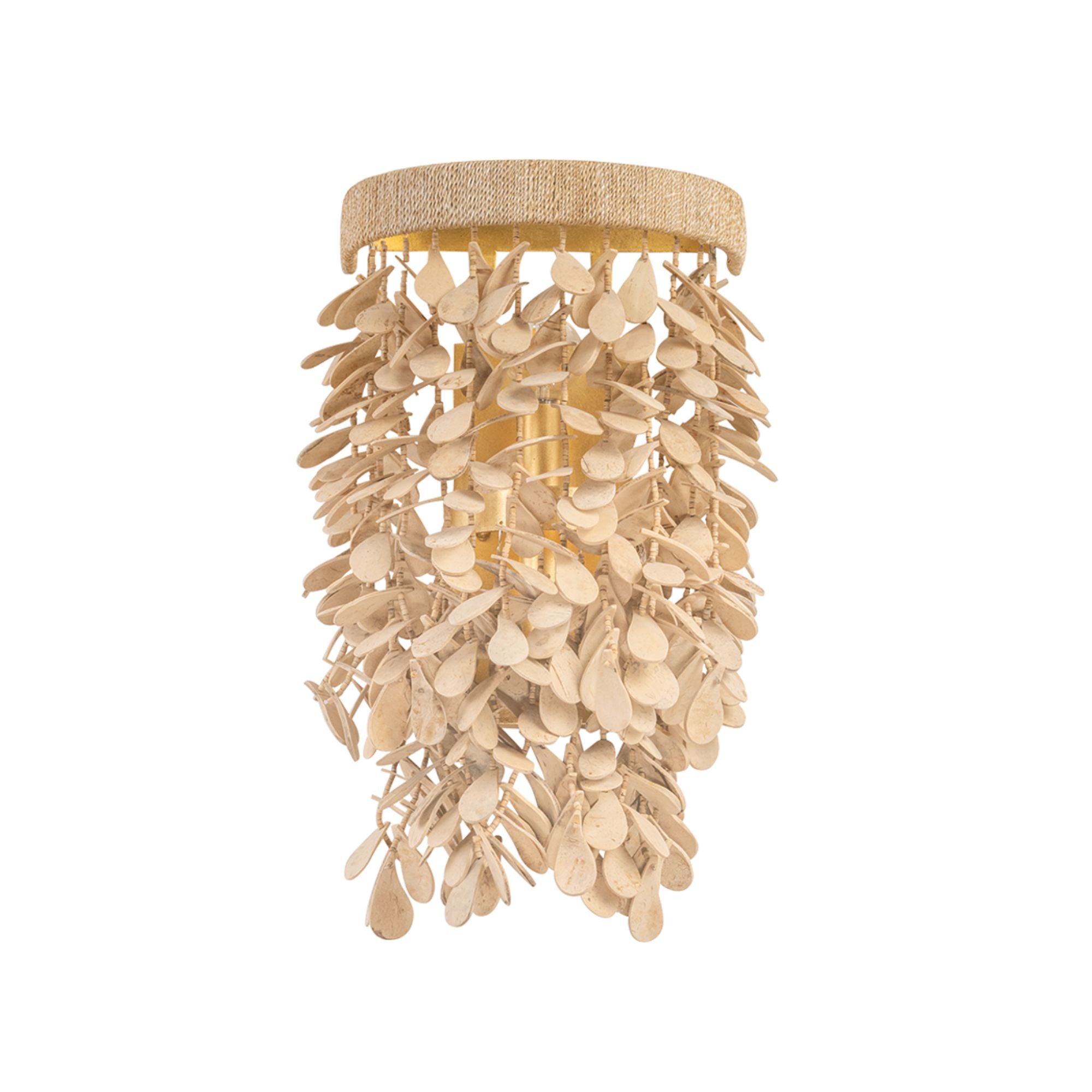 Corbett Naxos 17 in. 2-Light Wall Sconce, Vintage Gold Leaf with Coco Shell Shade