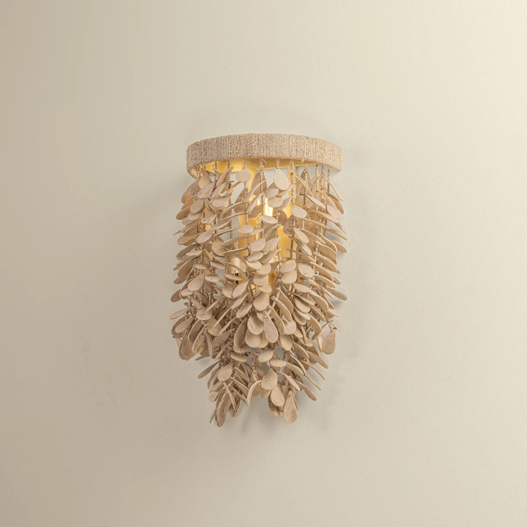 Corbett Naxos 17 in. 2-Light Wall Sconce, Vintage Gold Leaf with Coco Shell Shade
