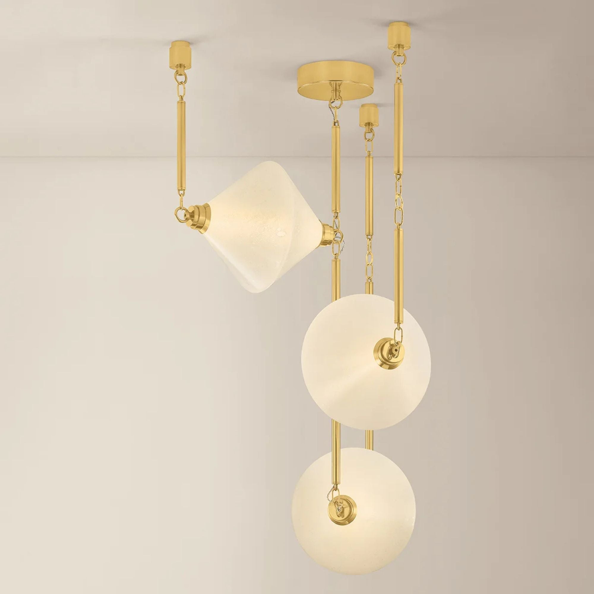 Corbett Solara 32.75" 3-Light Chandelier, Vintage Polished Brass with Seeded Cloud Glass