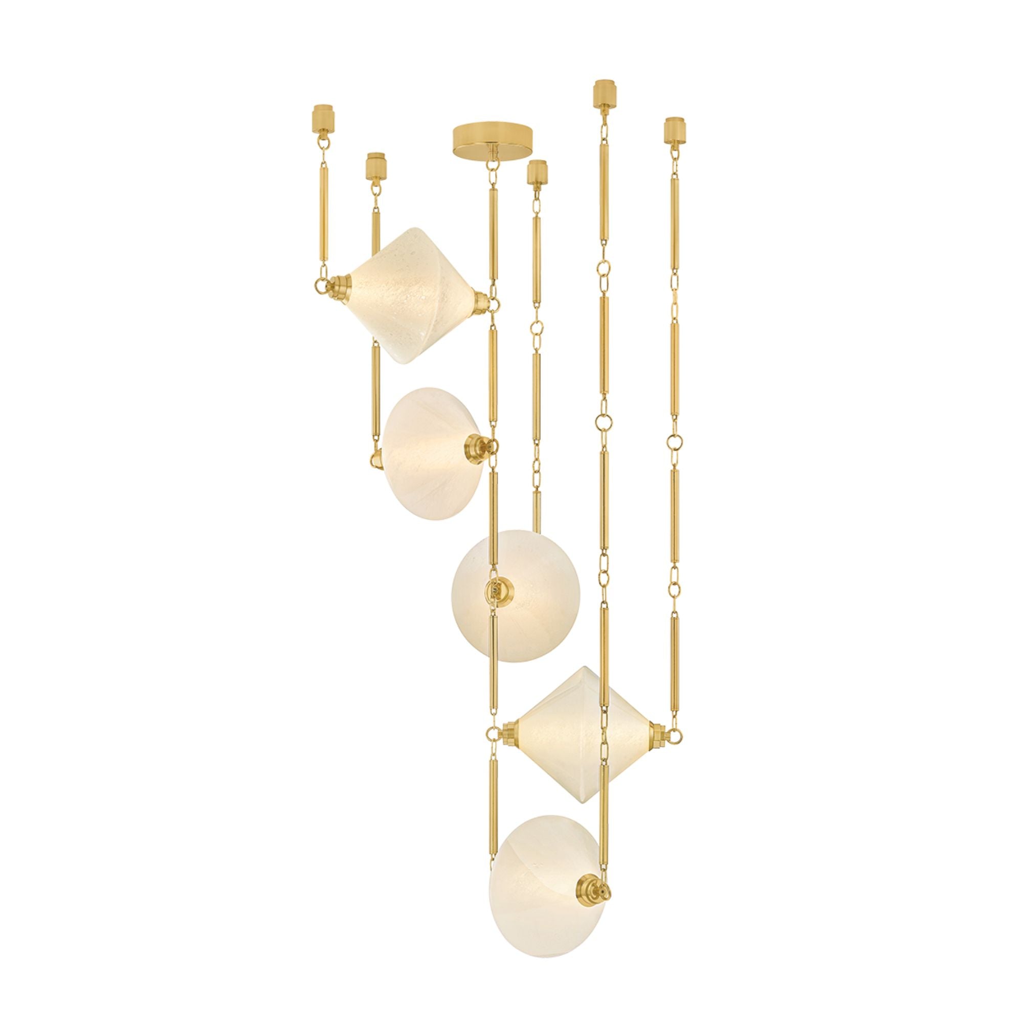 Corbett Solara 65.5 in. 5-Light Chandelier, Vintage Polished Brass with Seeded Cloud Glass
