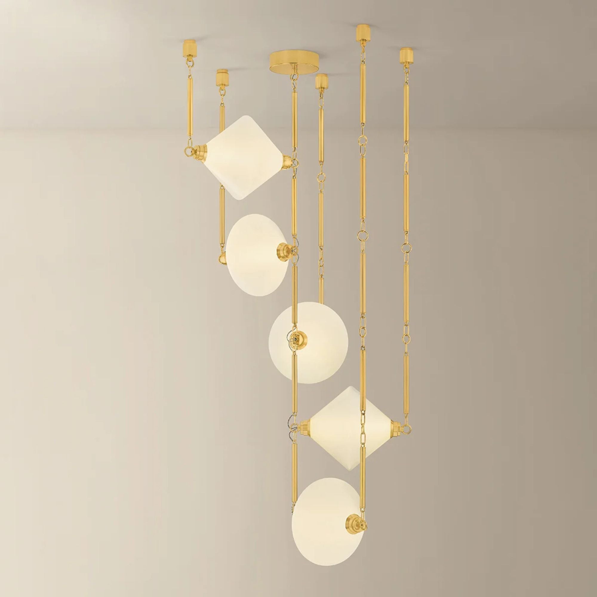 Corbett Solara 65.5 in. 5-Light Chandelier, Vintage Polished Brass with Seeded Cloud Glass