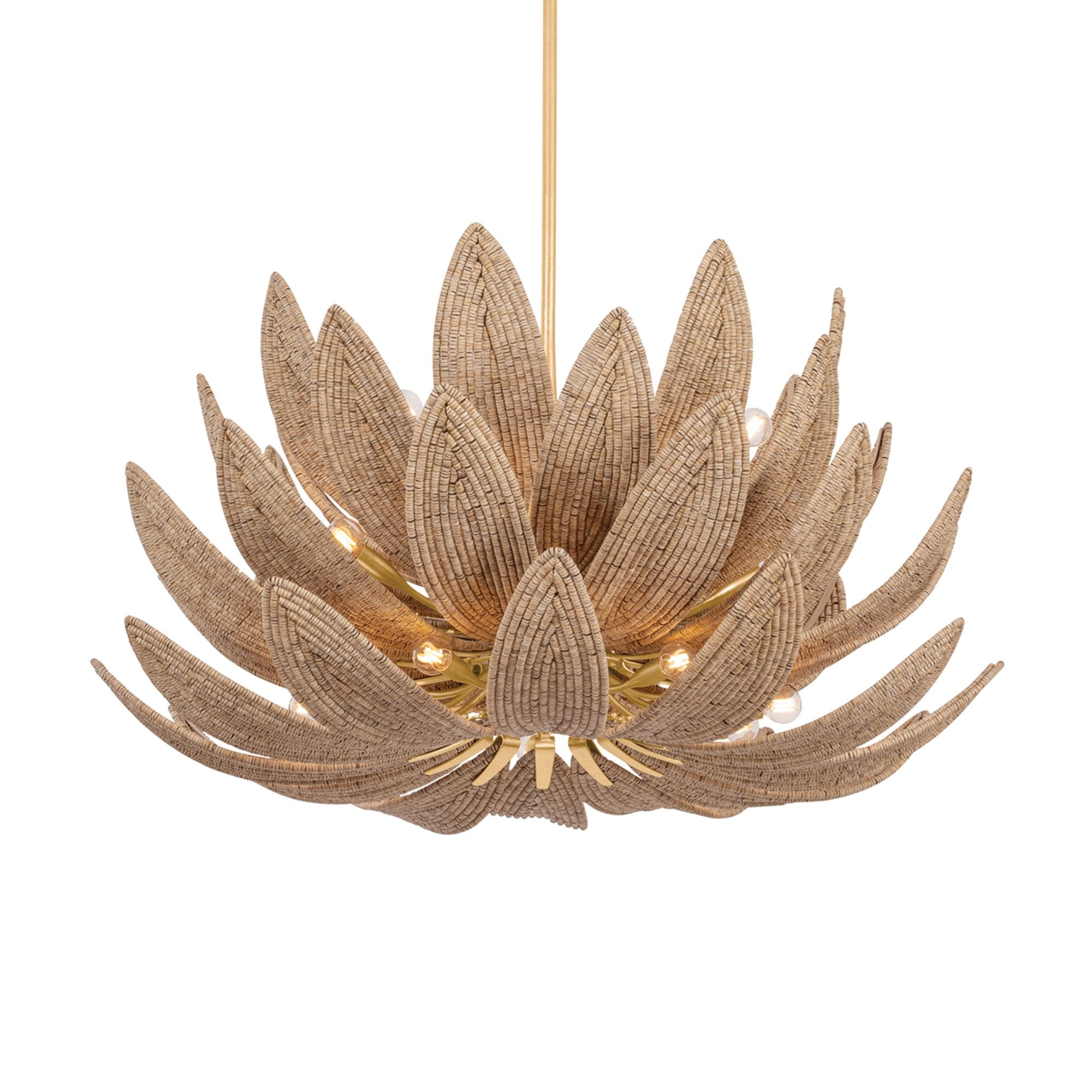 Corbett Varanasi 42 in. 28-Light Chandelier, Vintage Gold Leaf with Coco Beads
