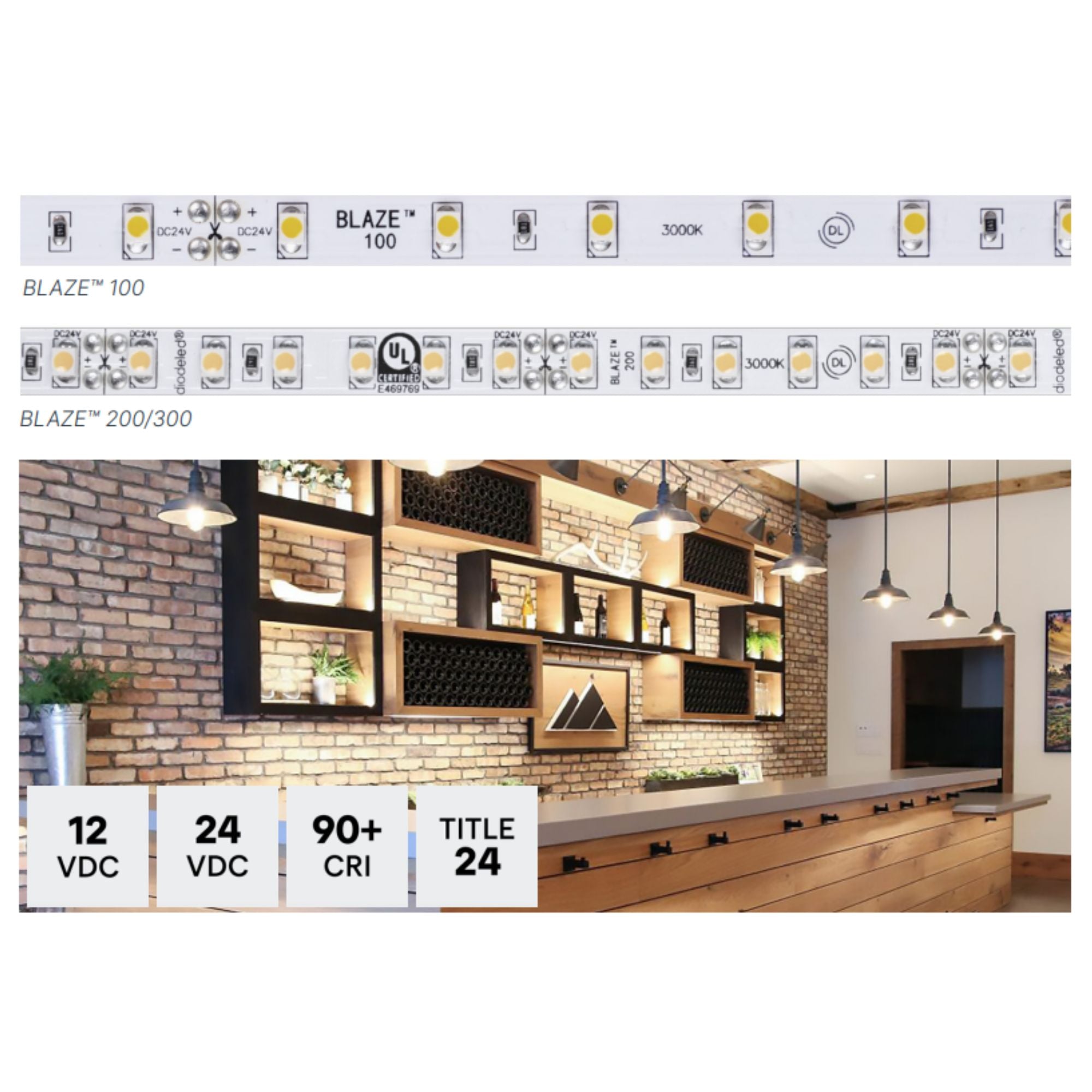 Diode LED BLAZE - LED Tape Light, 12V, 129 lm/ft, 4000K Cool White, 16ft Reel (DI-12V-BLBSC1-40-016)
