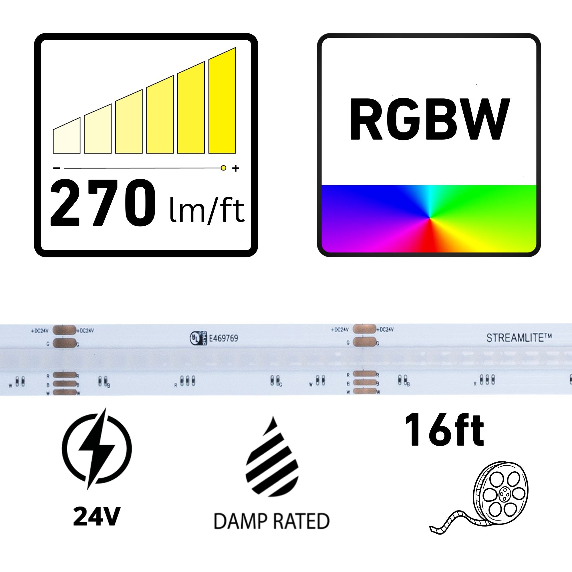 Diode LED Streamlite 16 ft. LED Tape Light, RGBW, 270 Lm/ft, 24V