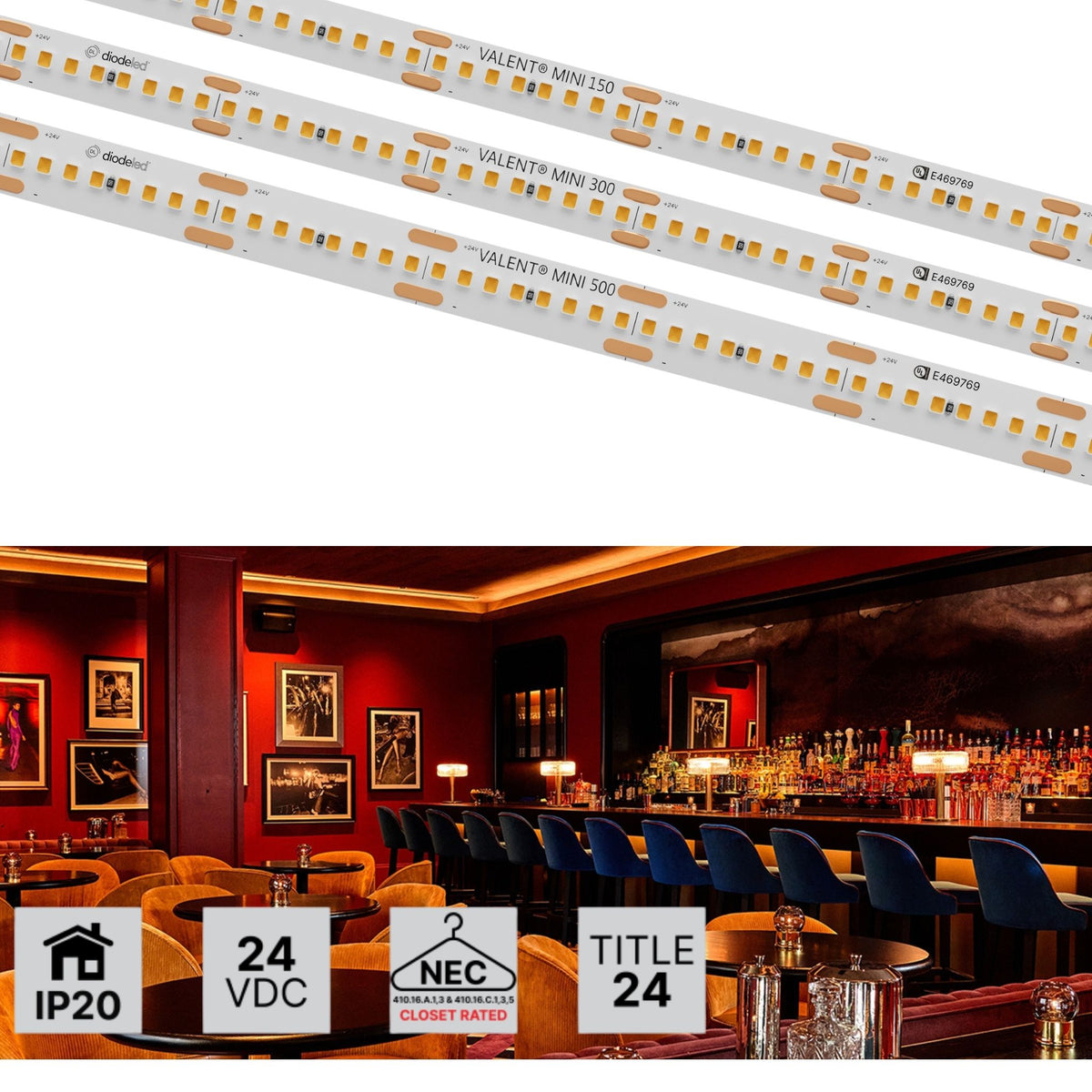 VALENT MINI, 16ft LED Tape Light, 5000K, 751 Lumens/ft, 24V