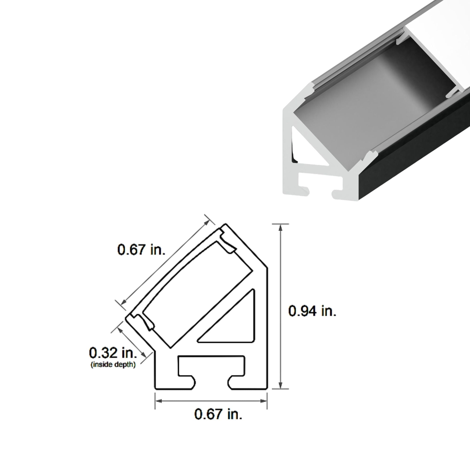 Diode LED DI-CPCHB-45-48W 45-Series 48 in. White Angled Channel with Classic Frosted Lens