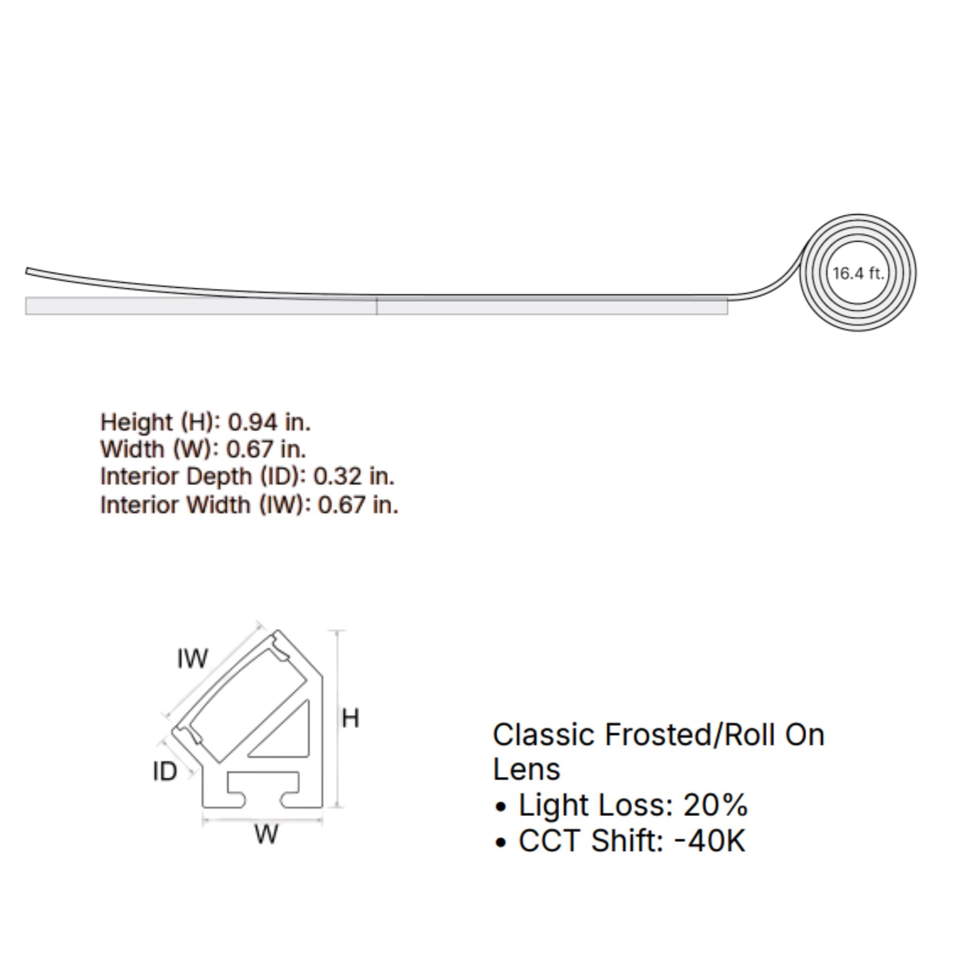 Diode LED Roll-On Classic Frosted Lens, 16.4 ft. | Compatible with Slim, Square & 45° Channels