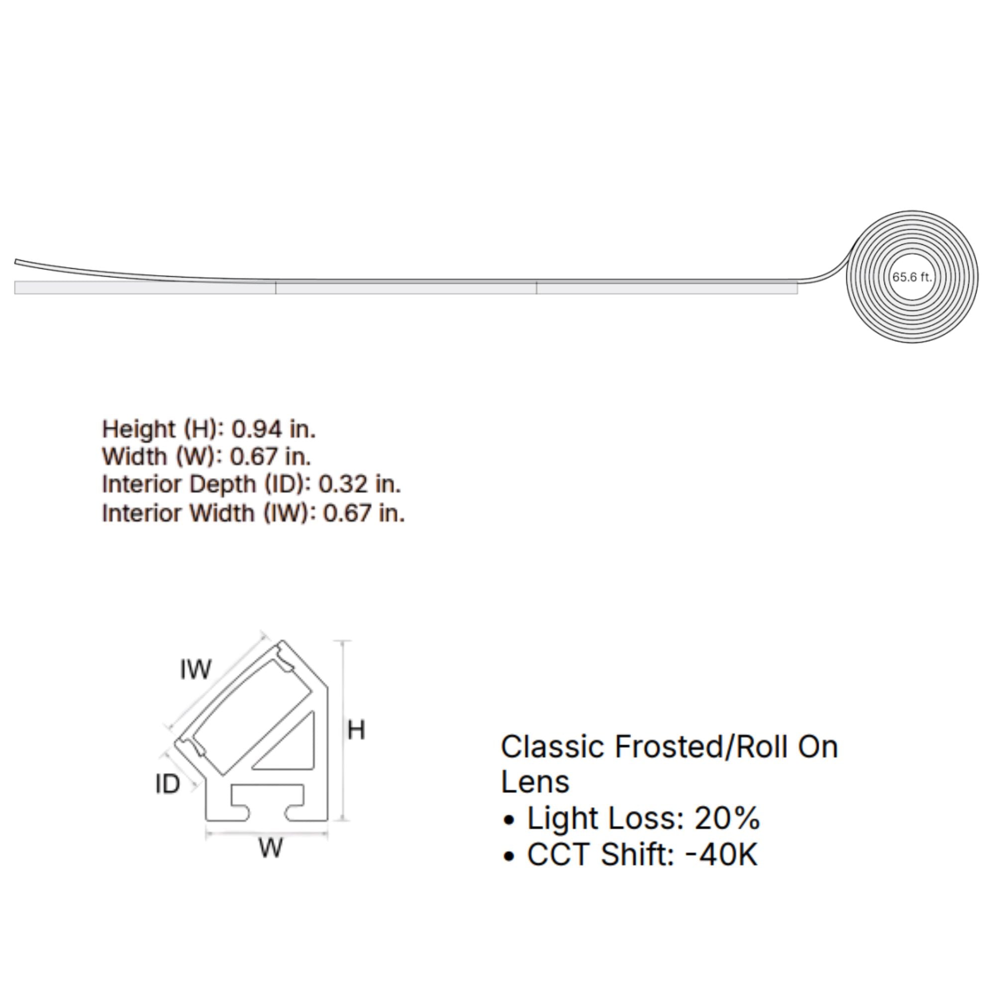 Diode LED Roll-On Classic Frosted Lens, 65.6 ft. | Compatible with Slim, Square & 45° Channels