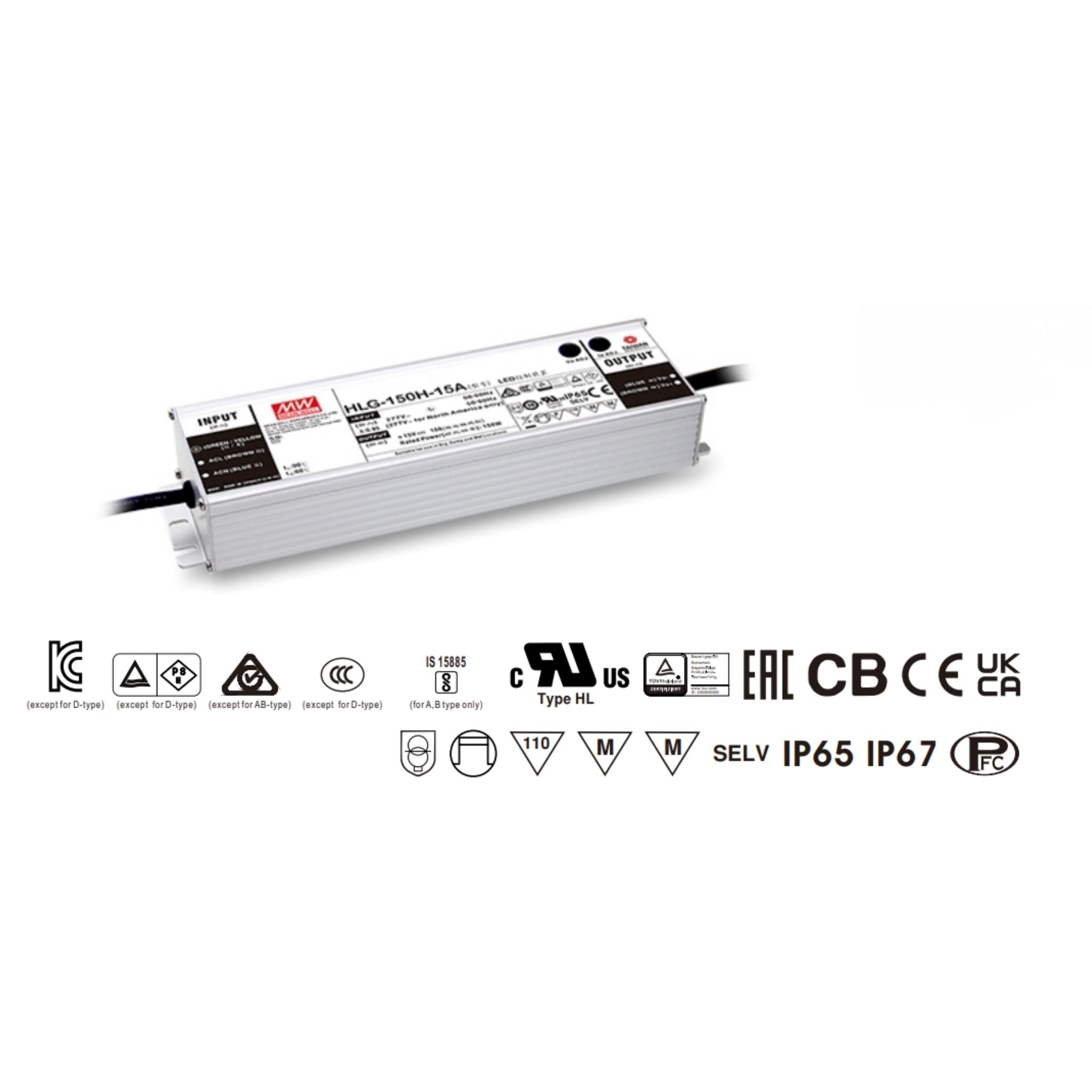 Diode LED HLG Series 150W 24VDC LED Driver Non-Dimmable