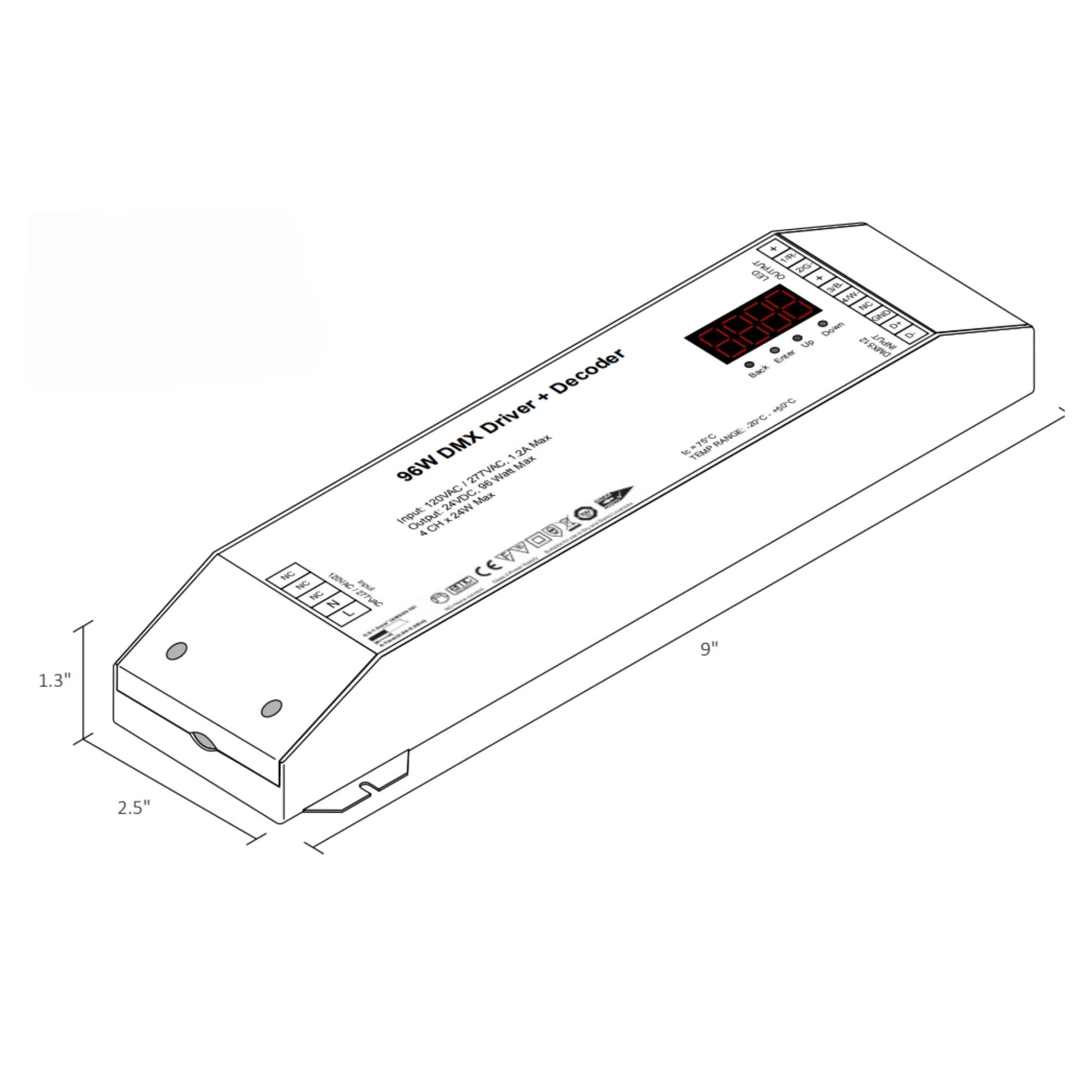 DMX Decoder + 24VDC LED Driver, 96 Watts Max, 4 Channel RGBW, 120-277V - Bees Lighting