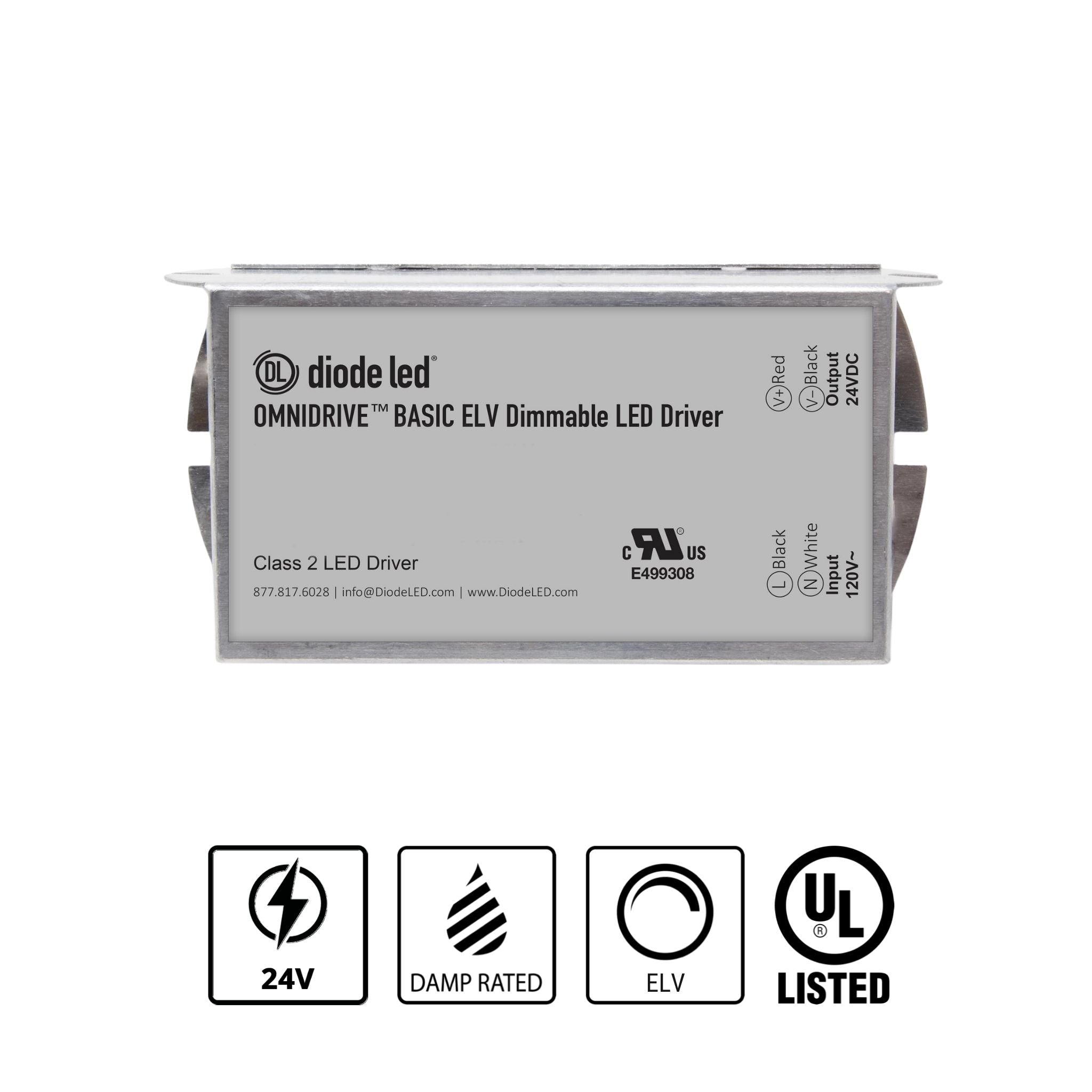 Diode LED 60W LED Driver 24V Dimmable, Indoor Use - 120V