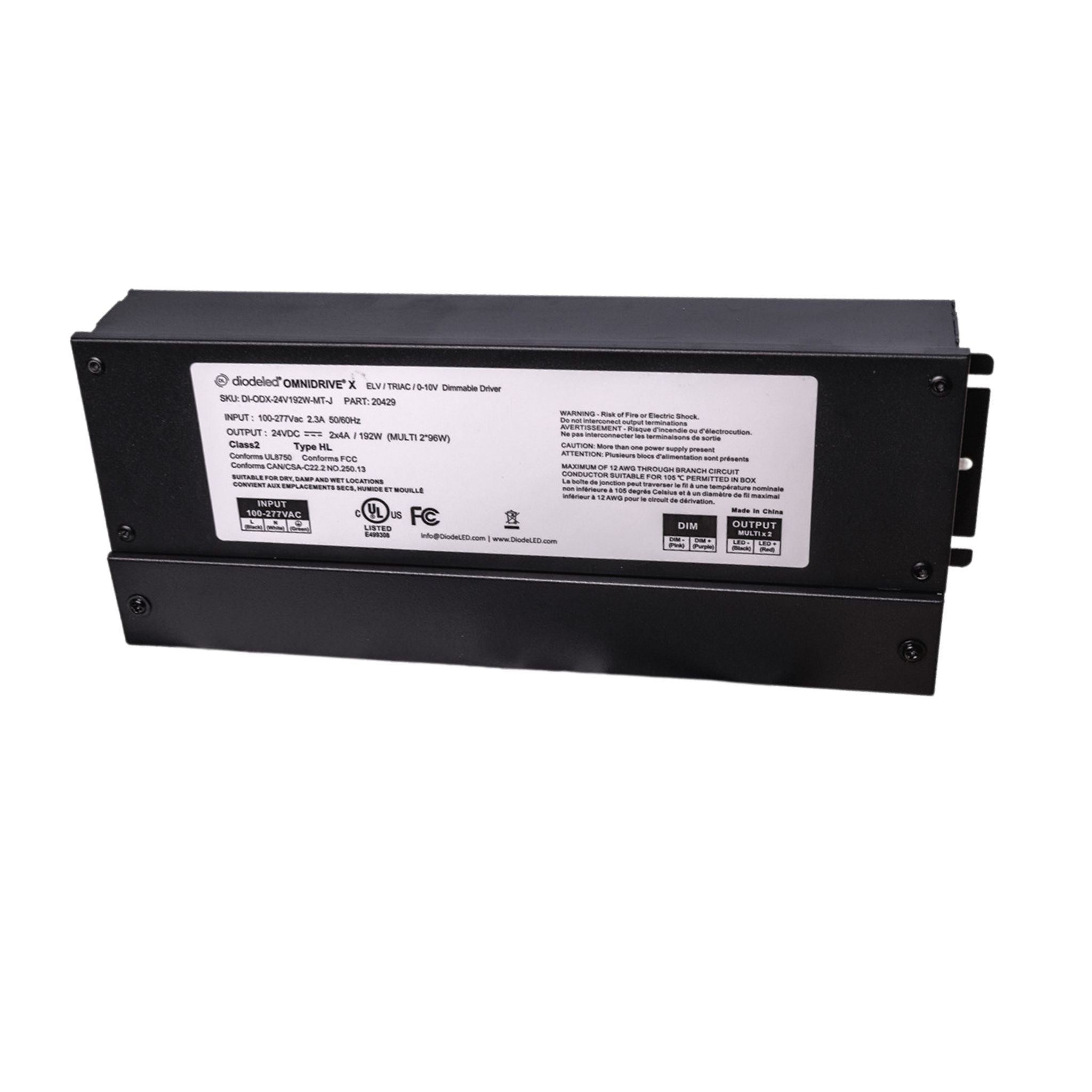 Diode LED ODX 192W LED Driver 24V DC, Dimmable, Wet Rated, Outdoor - 120-277V