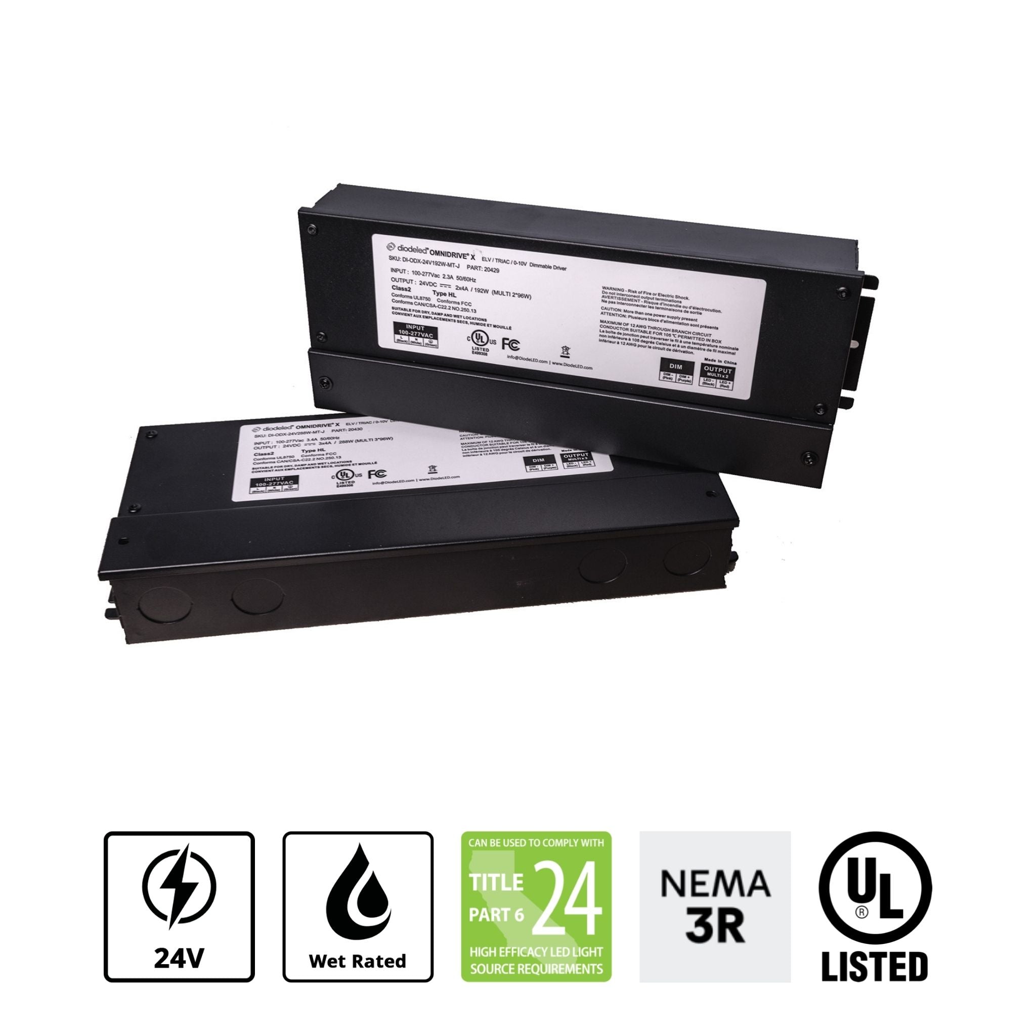 Diode LED ODX 192W LED Driver 24V DC, Dimmable, Wet Rated, Outdoor - 120-277V