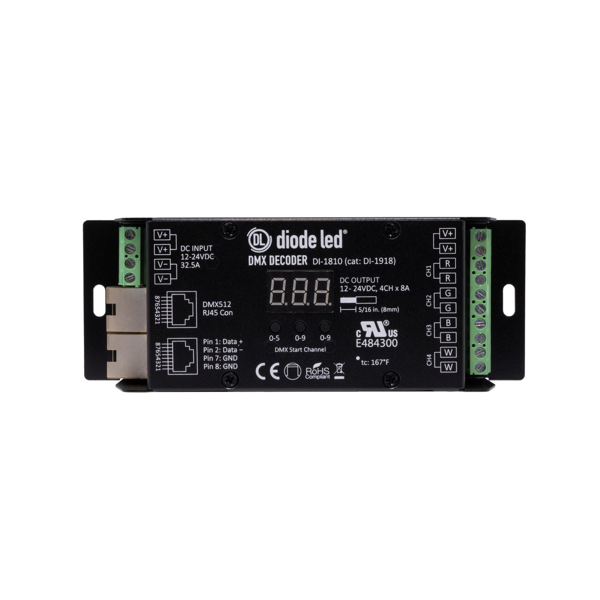 DMX512 4-Channel Decoder with Digital Display, 12V/24VDC, 4CH x 8A - Bees Lighting