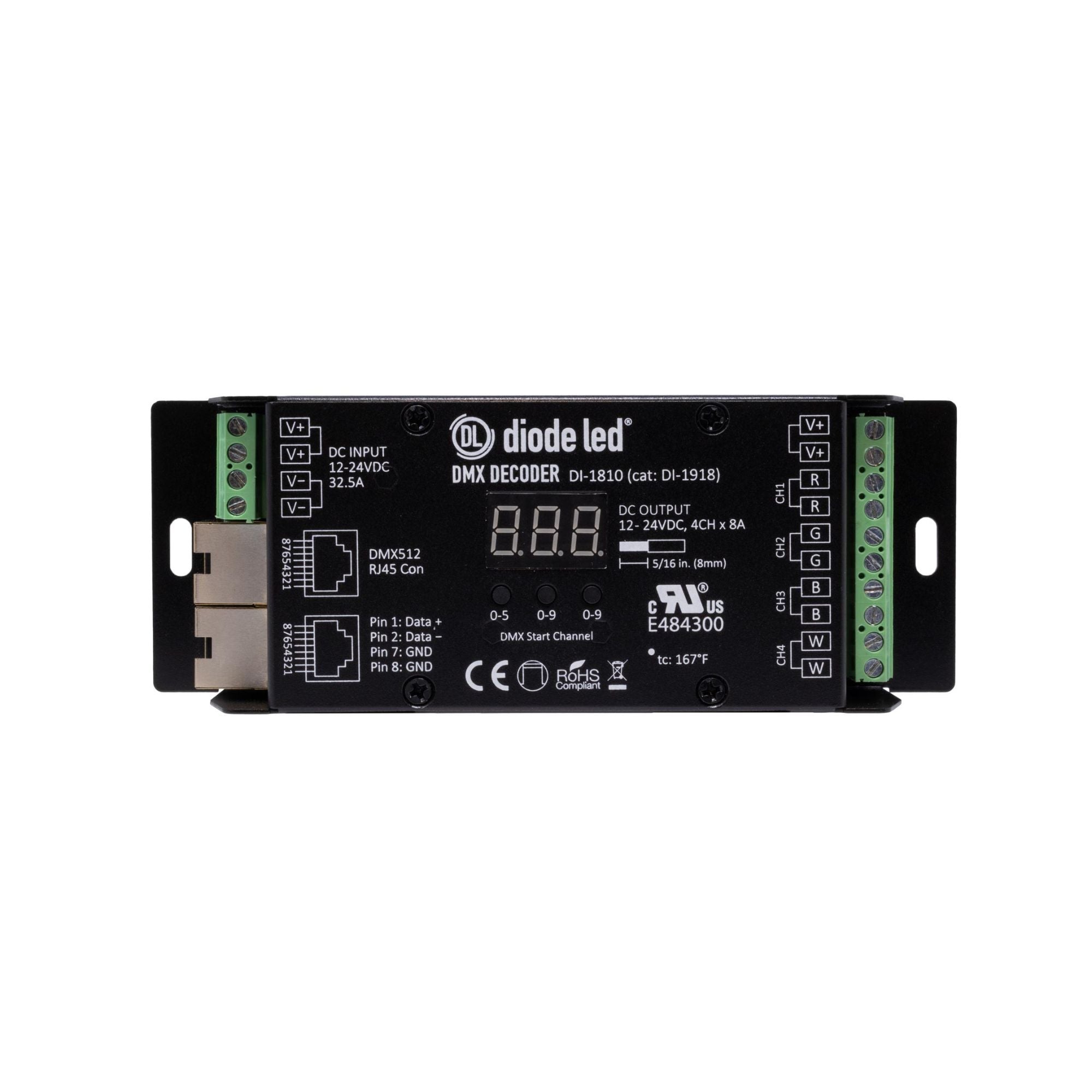 DMX512 4-Channel Decoder with Digital Display, 12V/24VDC, 4CH x 8A - Bees Lighting
