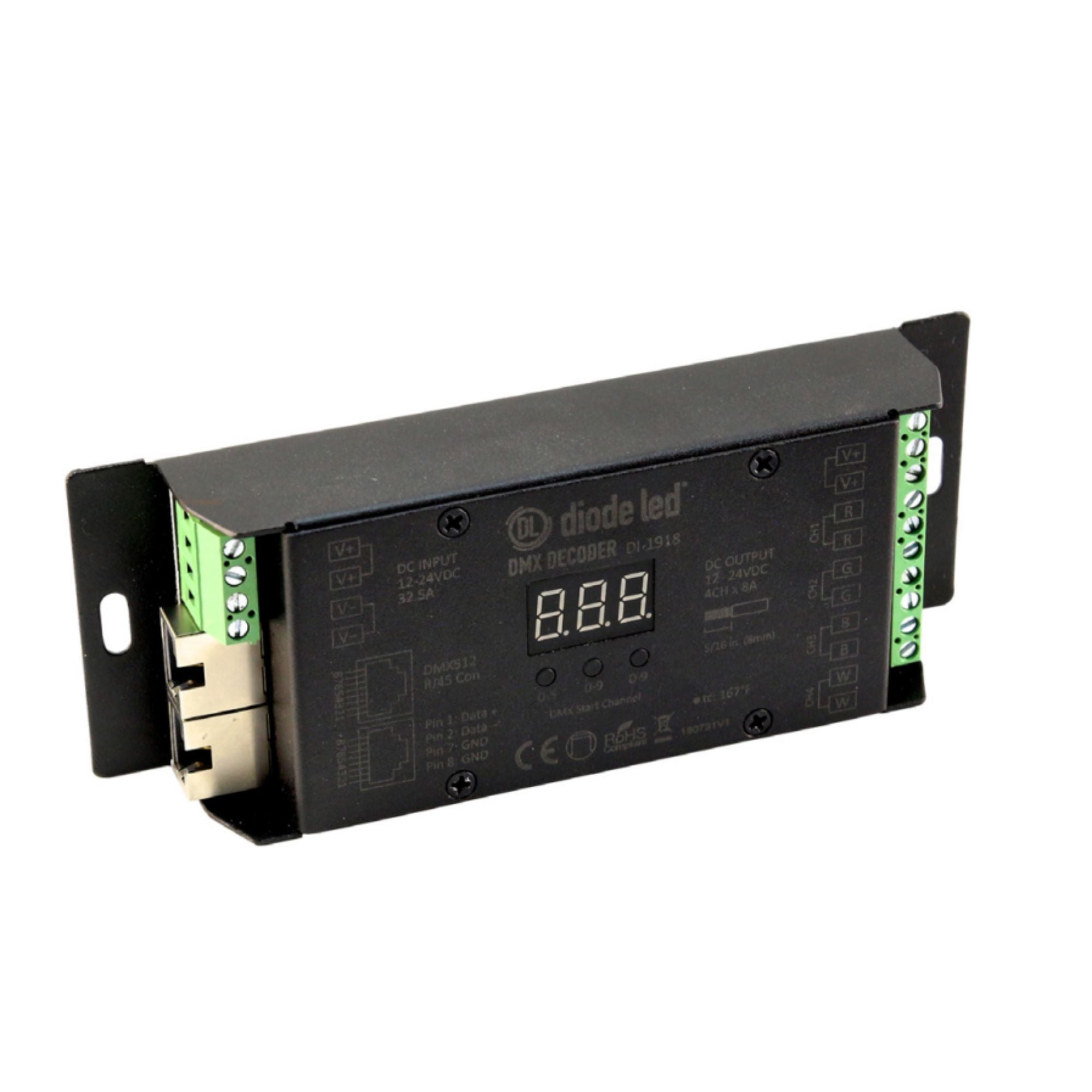 DMX512 4-Channel Decoder with Digital Display, 12V/24VDC, 4CH x 8A - Bees Lighting