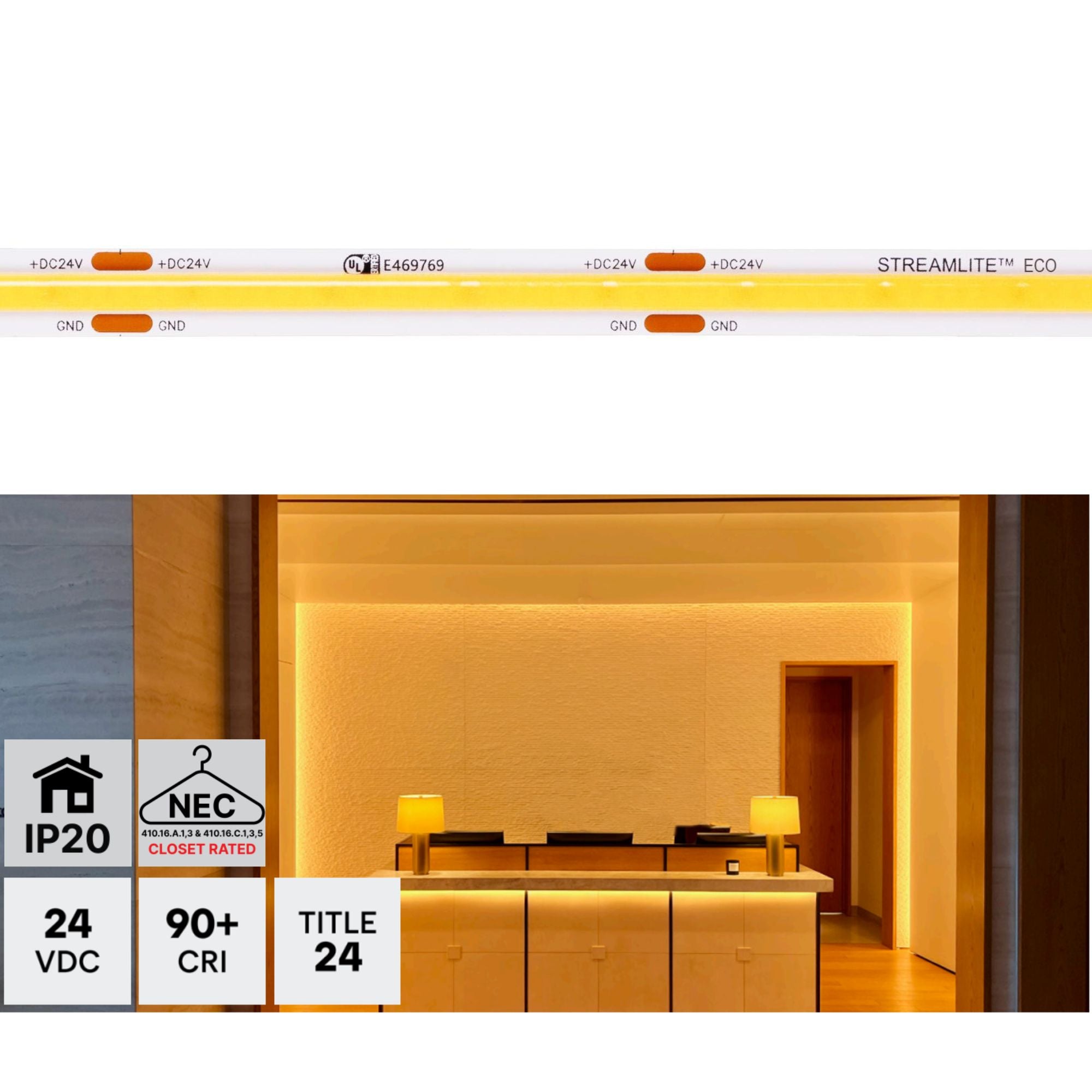 Diode LED Streamlite ECO COB LED Tape Light, Static White, 300+ Lm/ft - Bees Lighting