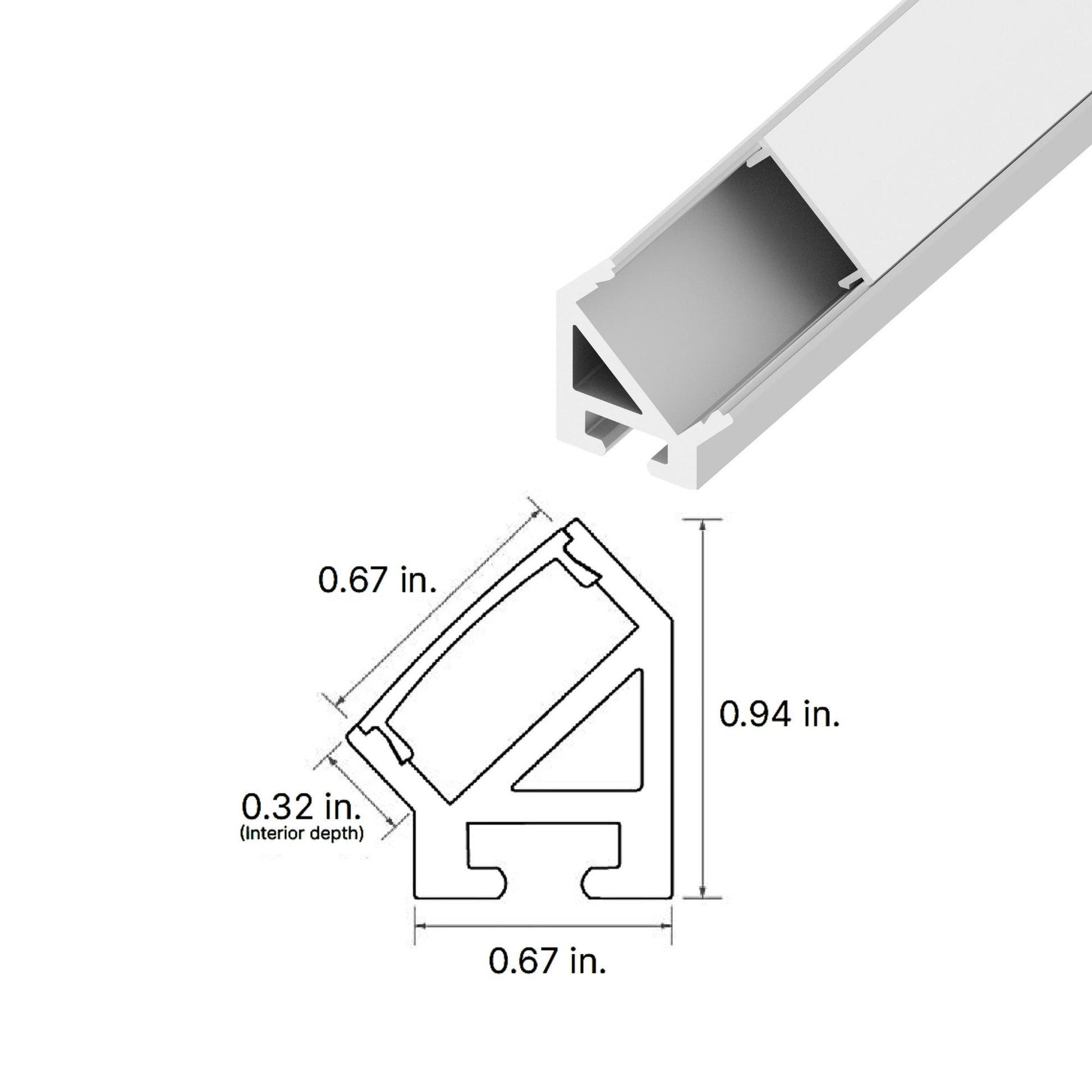 96" 45 Degree LED Channel, White, Pack of 10 - Bees Lighting