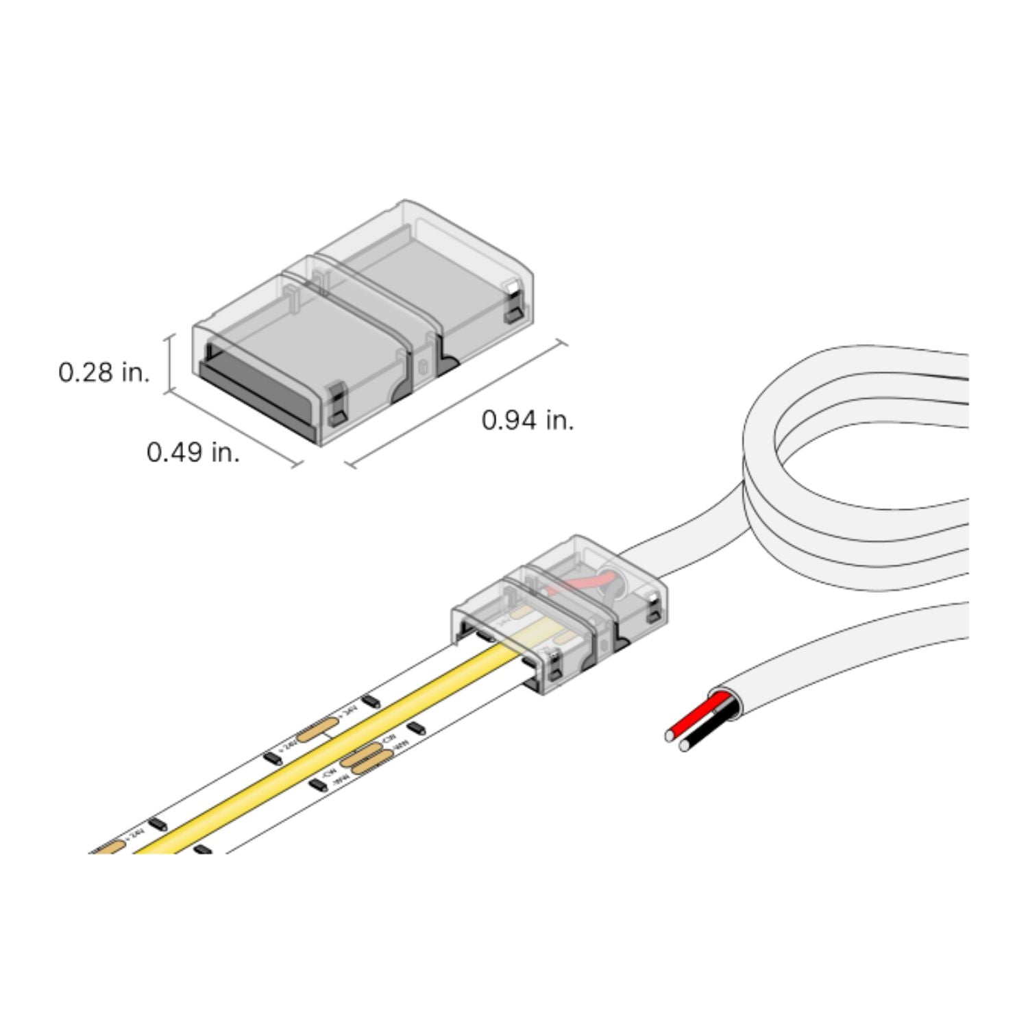 24in Tape-to-Wire Splice Connector for 8mm Tape Lights - Bees Lighting