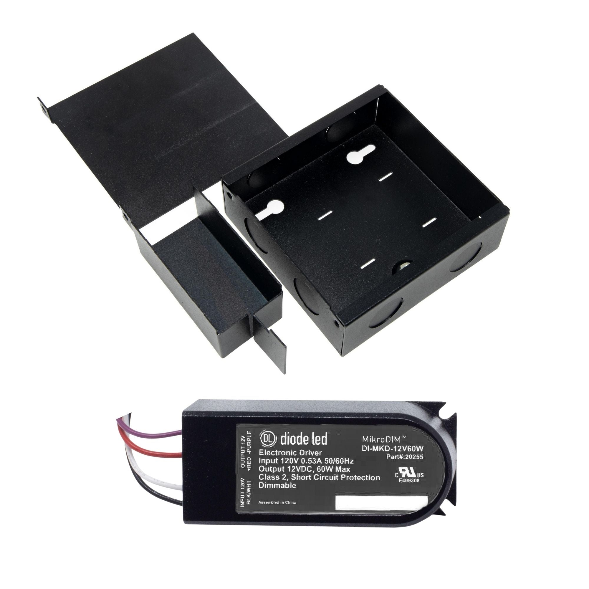 MikroDIM 60 Watts 12VDC LED Driver and LO-PRO Junction Box, ELV Dimming - Bees Lighting