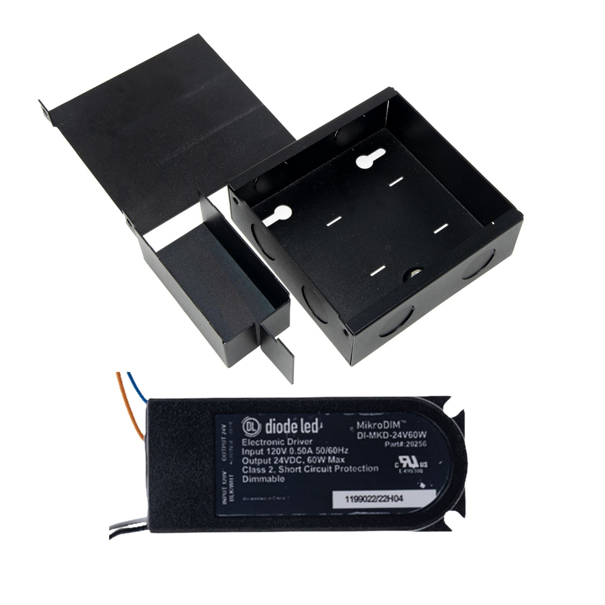 MikroDIM 60 Watts 24VDC LED Driver and LO-PRO Junction Box, ELV Dimming - Bees Lighting