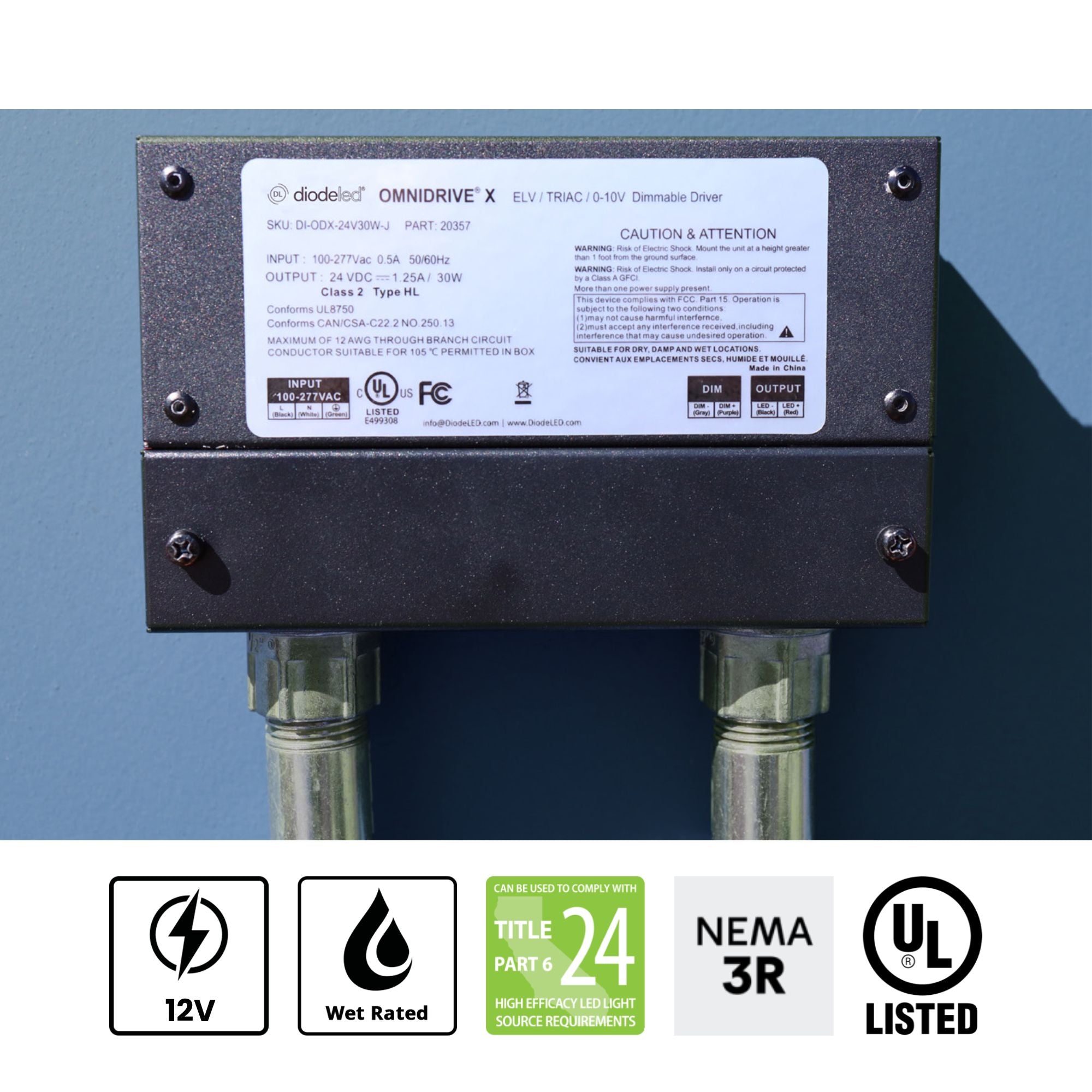 OMNIDRIVE X 200W 12VDC LED Dimmable Driver with Junction Box, 120-277V