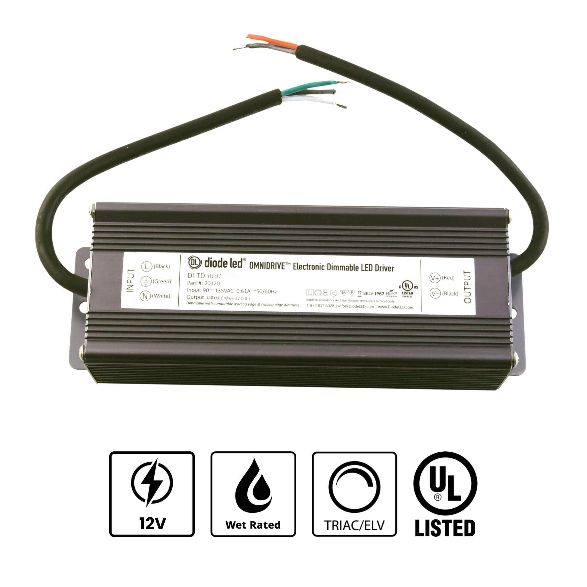 OMNIDRIVE 120W 12V Omnidrive Electronic Dimmable LED Driver, 120VAC
