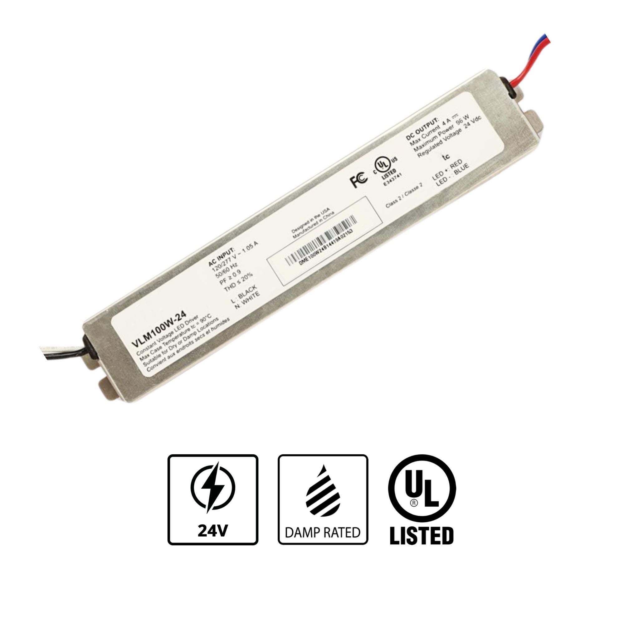 VLM 96 Watts, 24VDC LED Driver, PWM Dimming, 120-277V