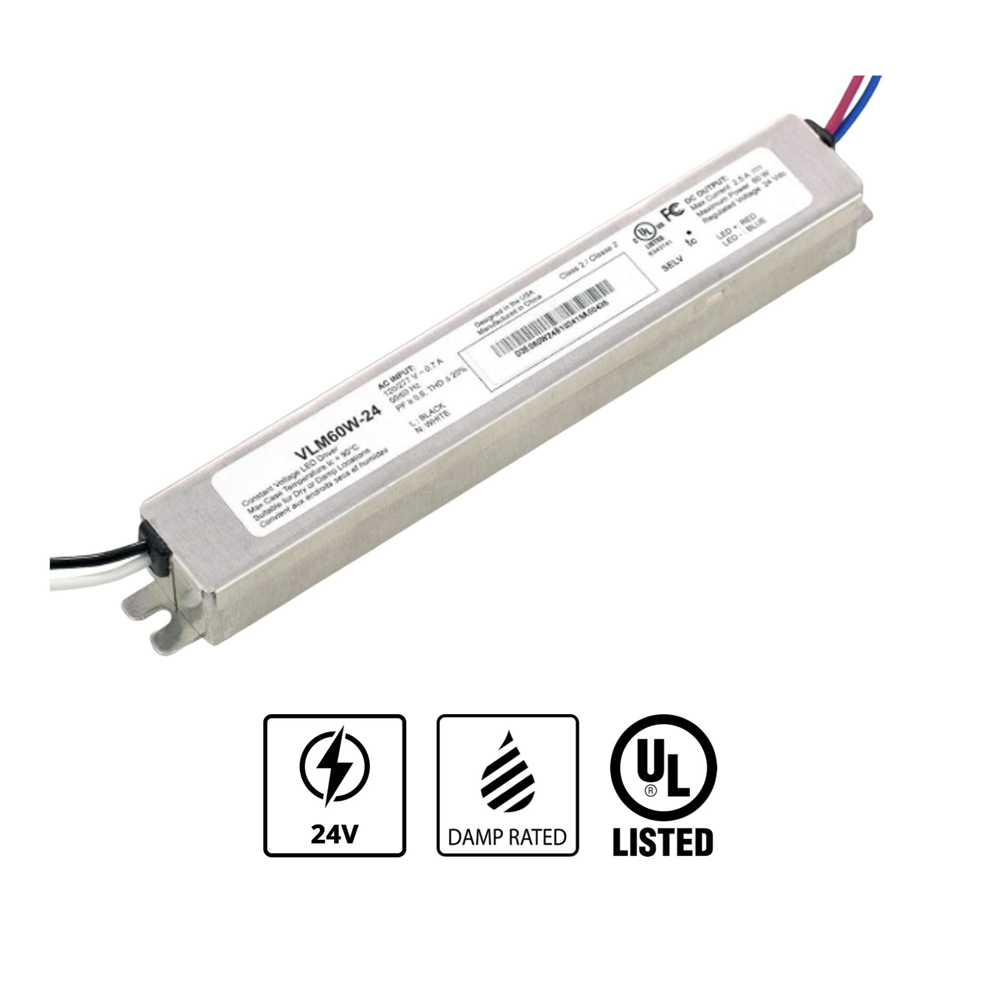 VLM 60 Watts, 24VDC LED Driver, PWM Dimming, 120-277V