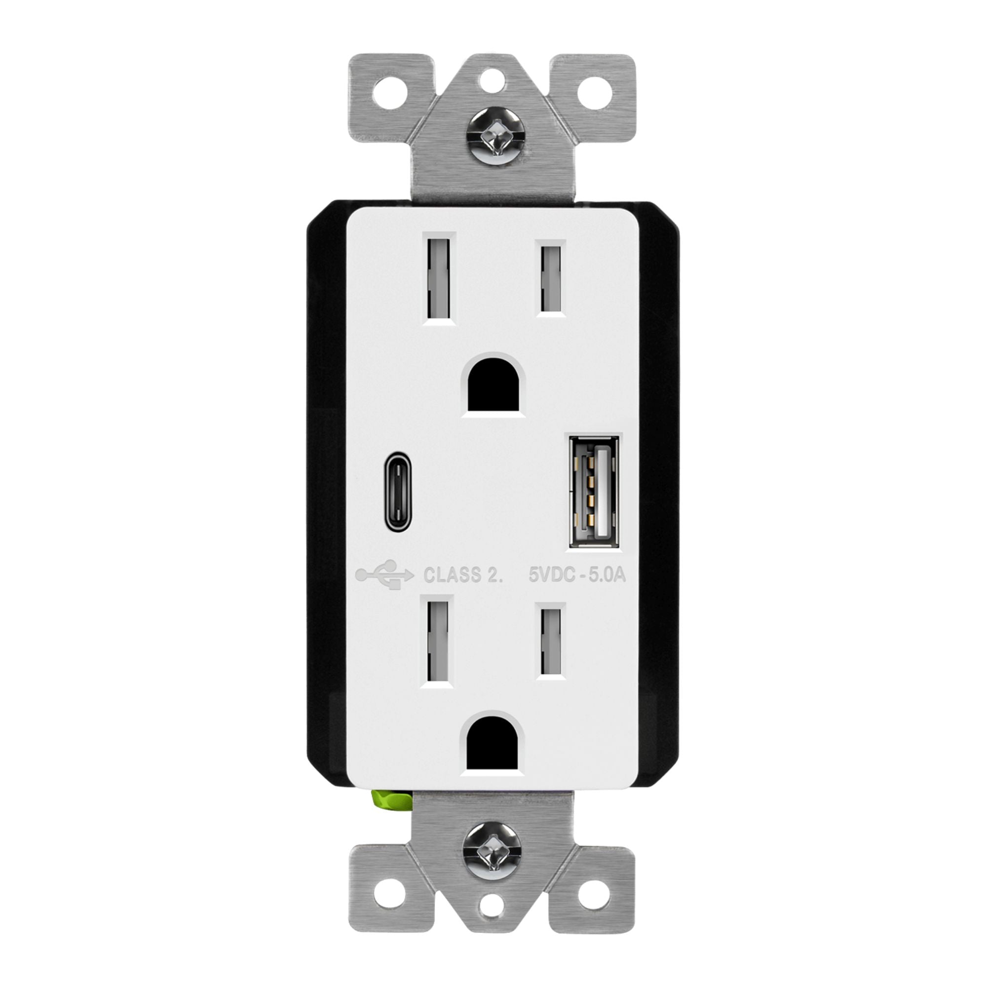 61501-1A1C5-W 15A Duplex Outlet with 5A USB-C/A Ports, Tamper-Resistant, White
