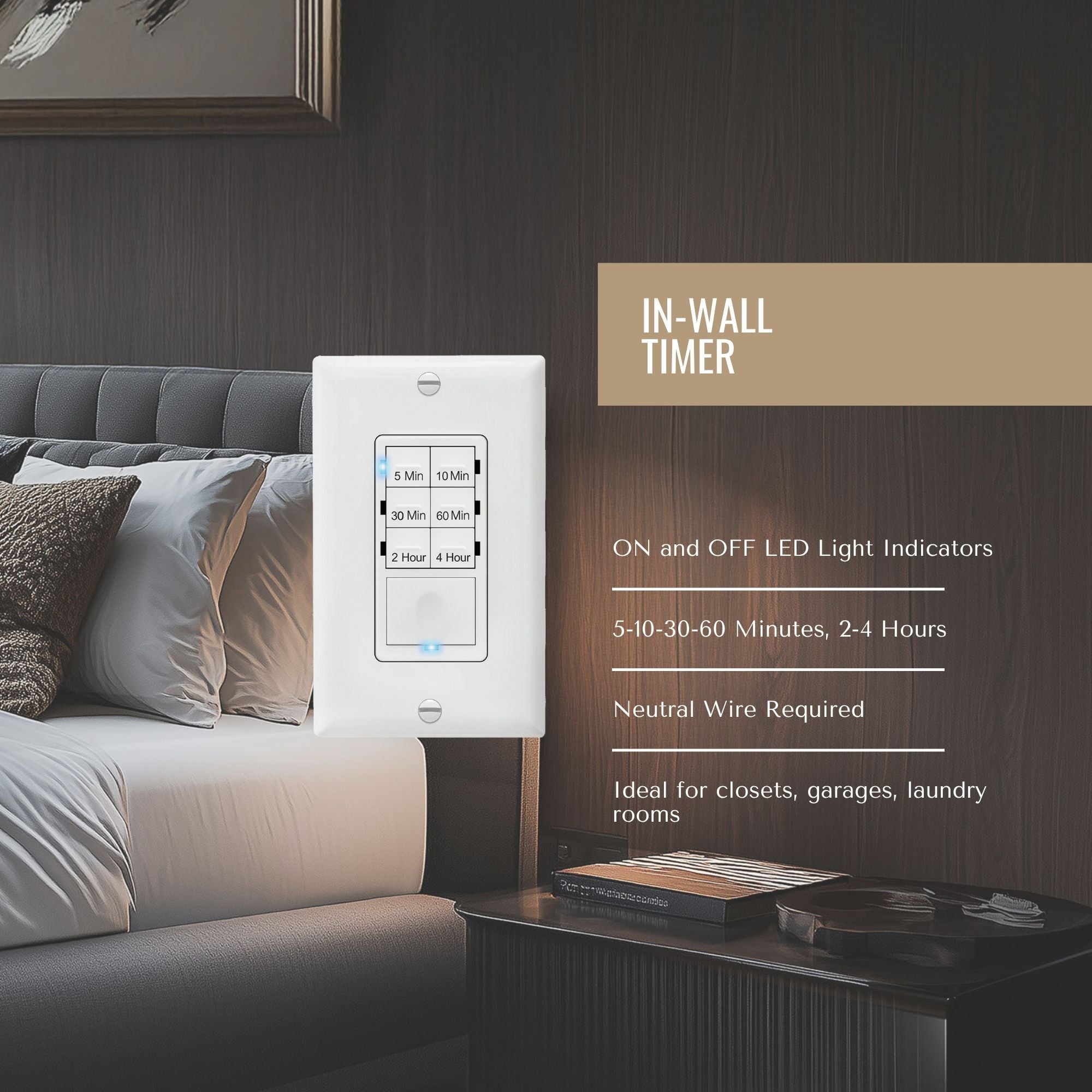 In-Wall Preset Countdown Timer Switch, 4-Hour 7-Button, 800 Watts, White