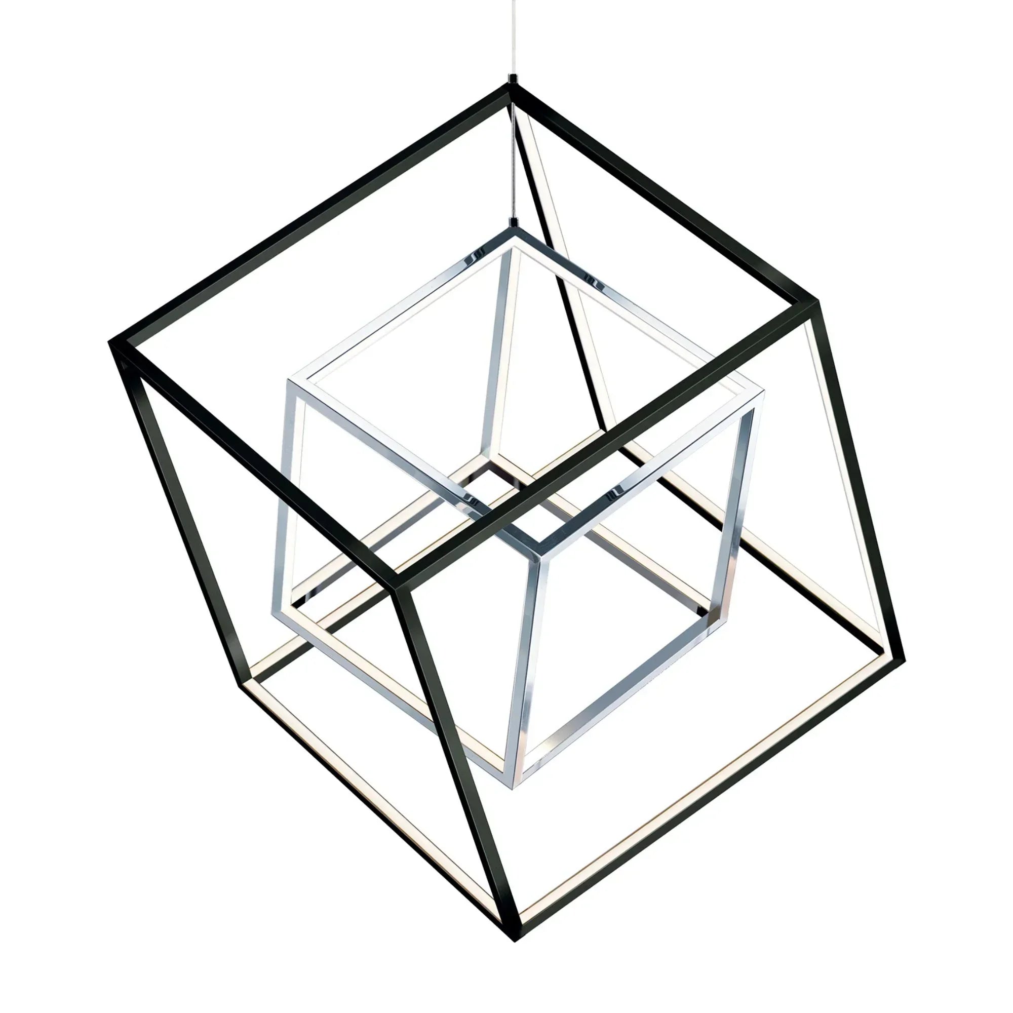 4 Square 21" 2-Light LED Pendant, Black & Polished Chrome Finish
