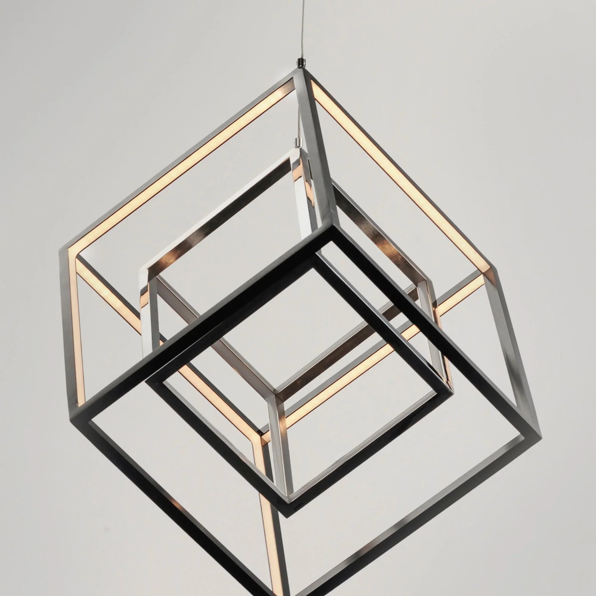 4 Square 21" 2-Light LED Pendant, Black & Polished Chrome Finish