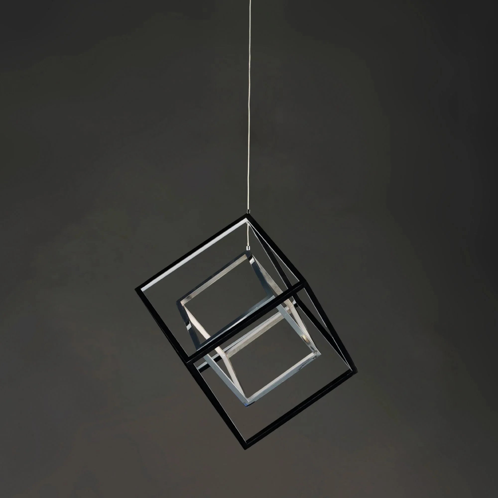 4 Square 21" 2-Light LED Pendant, Black & Polished Chrome Finish