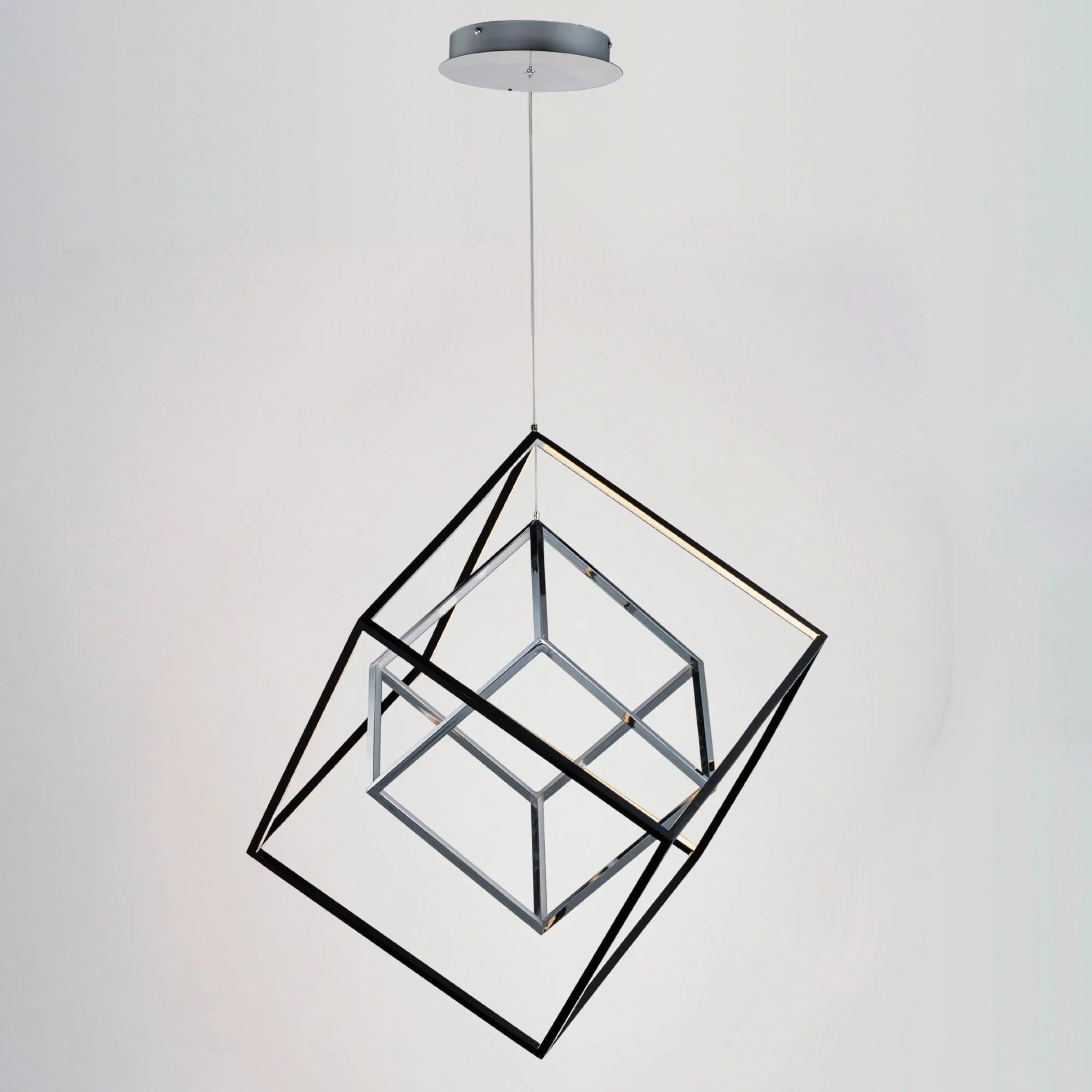 4 Square 21" 2-Light LED Pendant, Black & Polished Chrome Finish