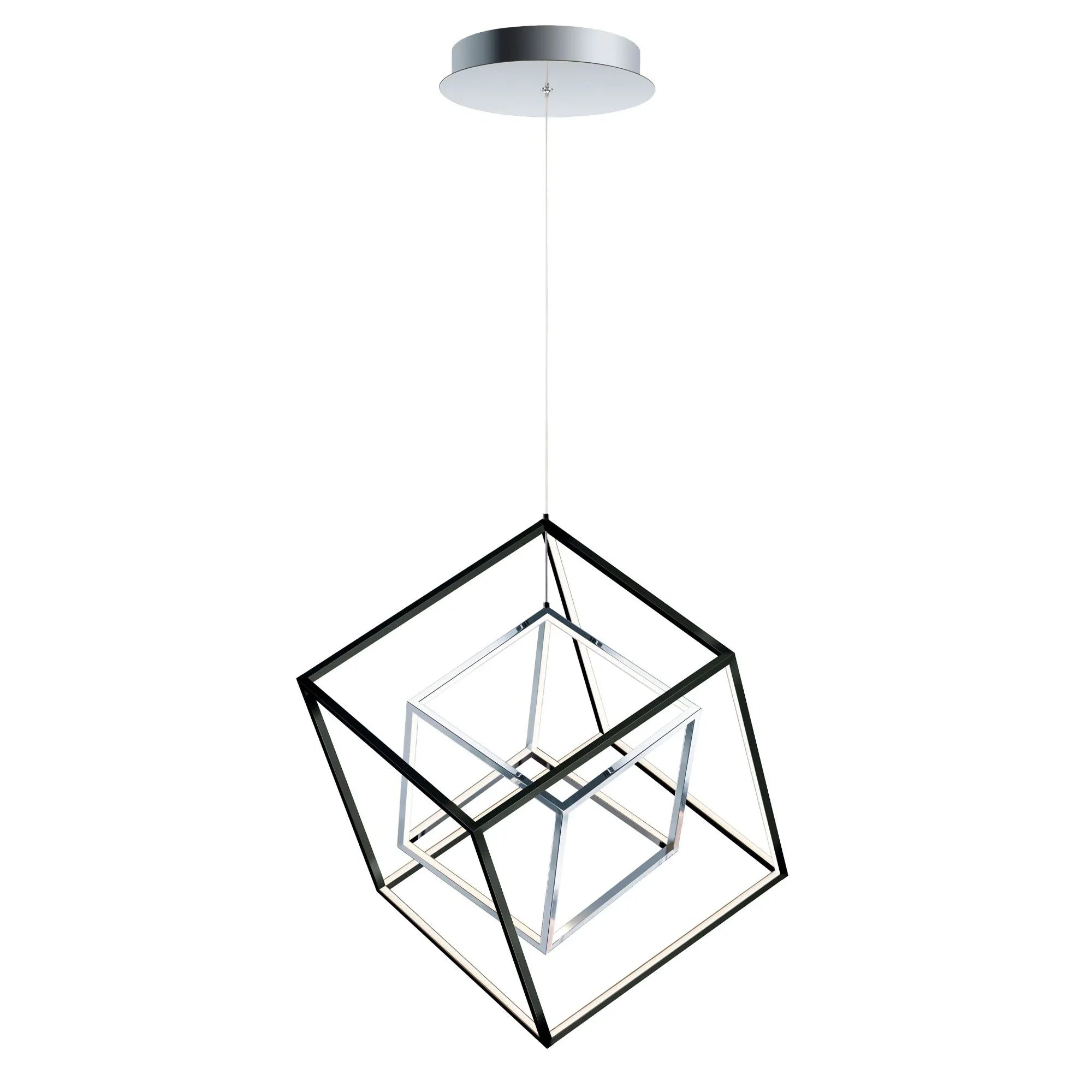 4 Square 21" 2-Light LED Pendant, Black & Polished Chrome Finish