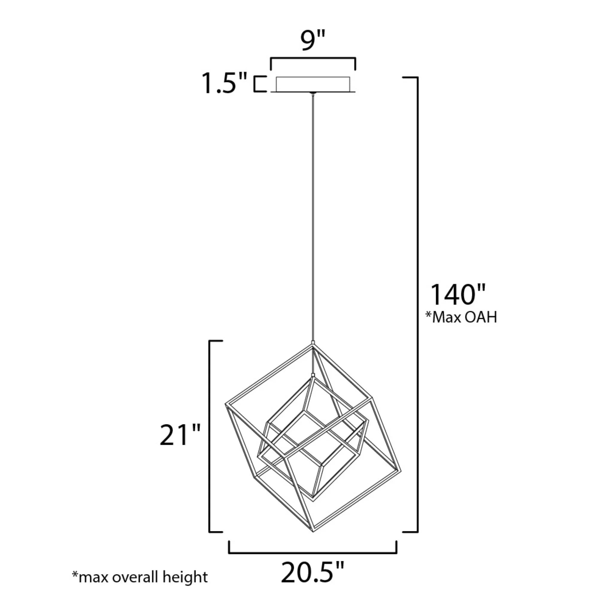 4 Square 21" 2-Light LED Pendant, Black & Polished Chrome Finish