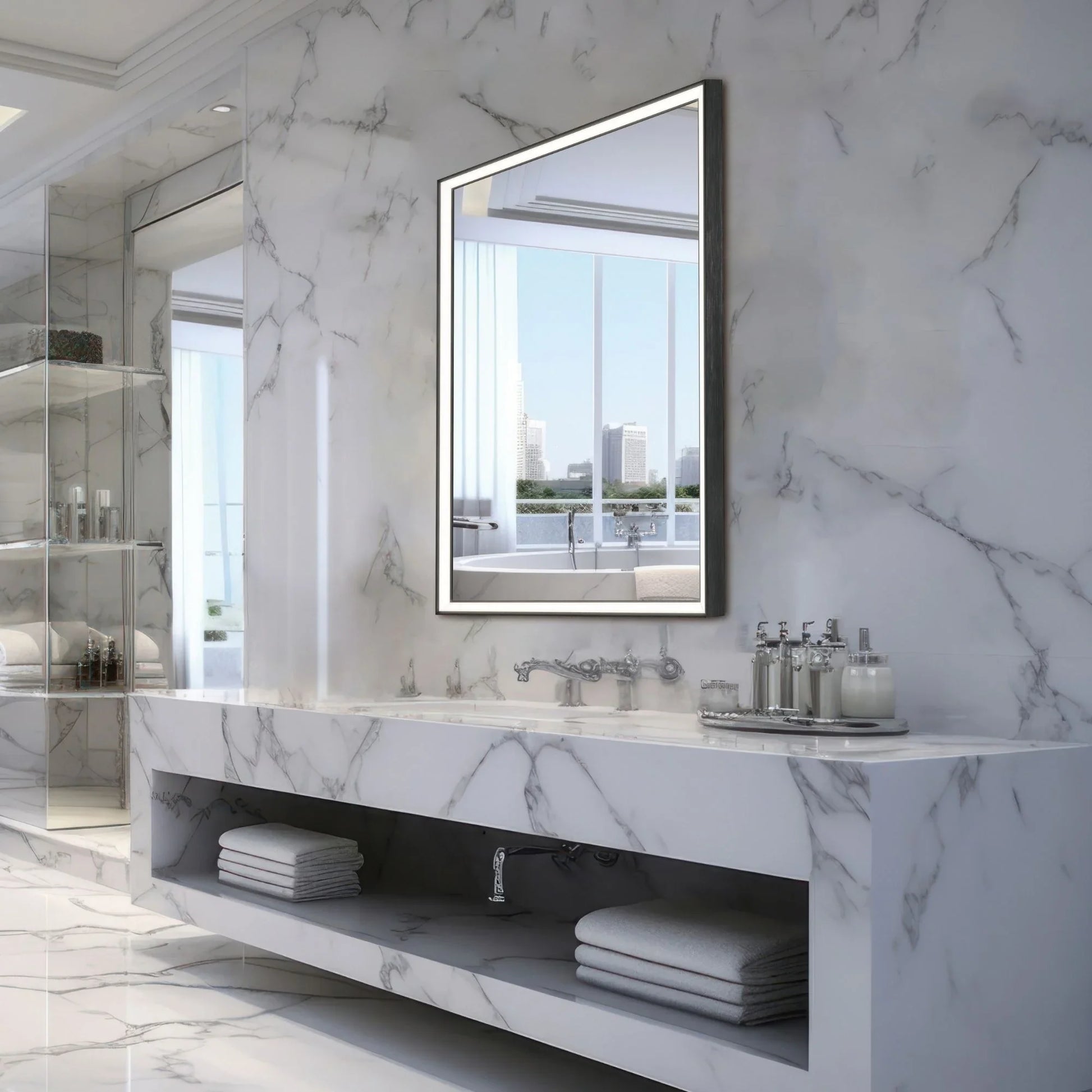 ET2 Lighting - Bevel 30" x 36" LED Mirror, Brushed Black Finish | Bees Lighting