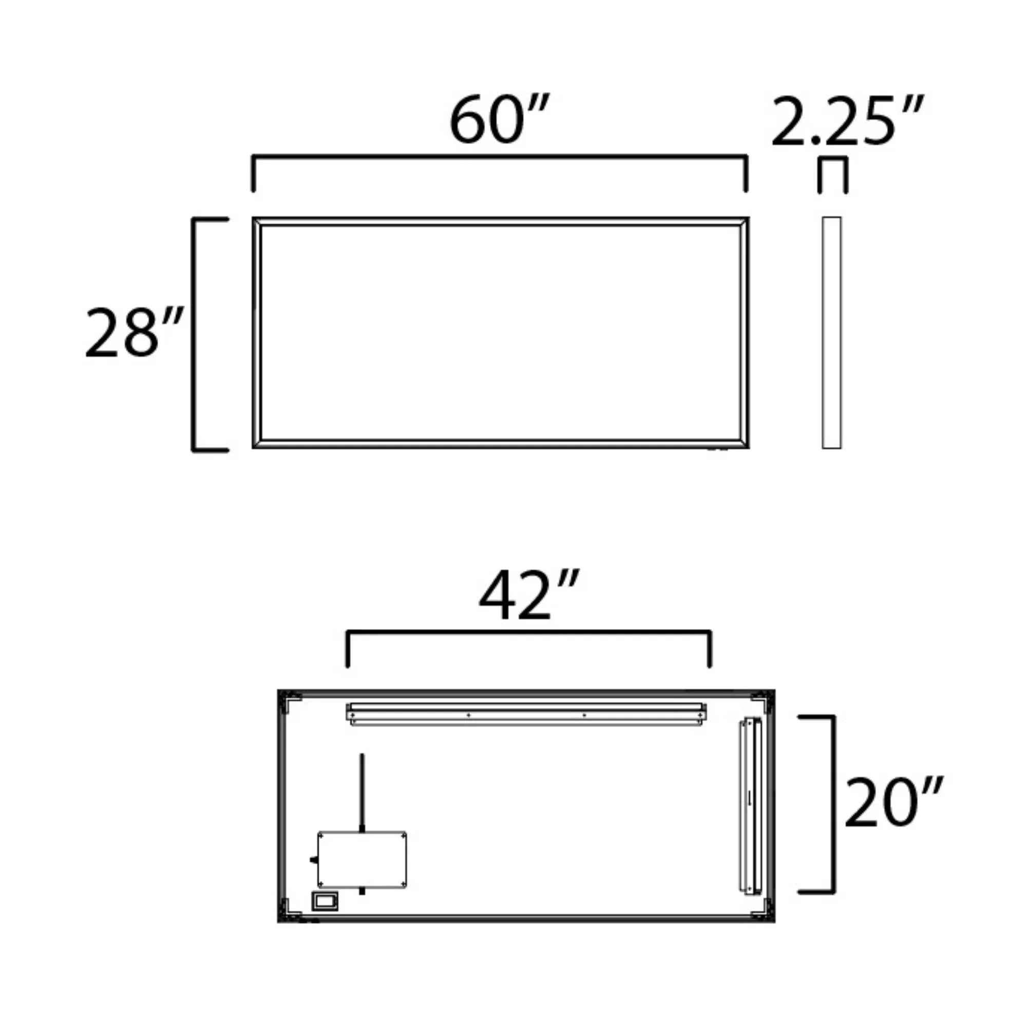 ET2 Lighting - Bevel 60" x 28" LED Mirror, Satin Nickel Finish | Bees Lighting