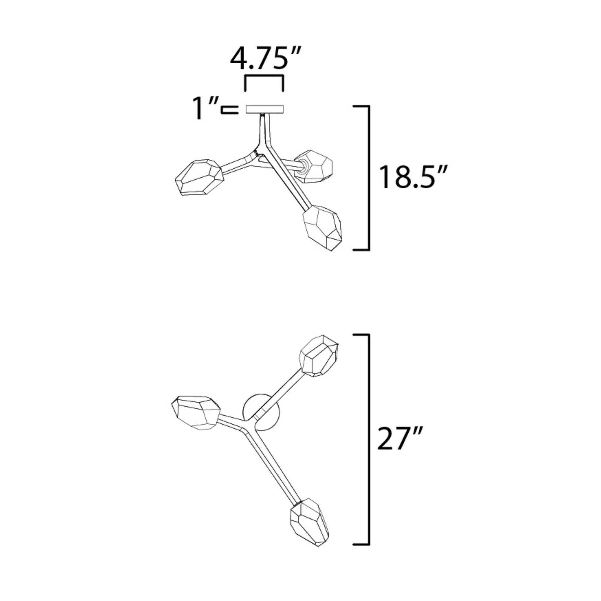ET2 Lighting - Blossom 27" 3-Light LED Semi-Flush Mount, Black Finish | Bees Lighting