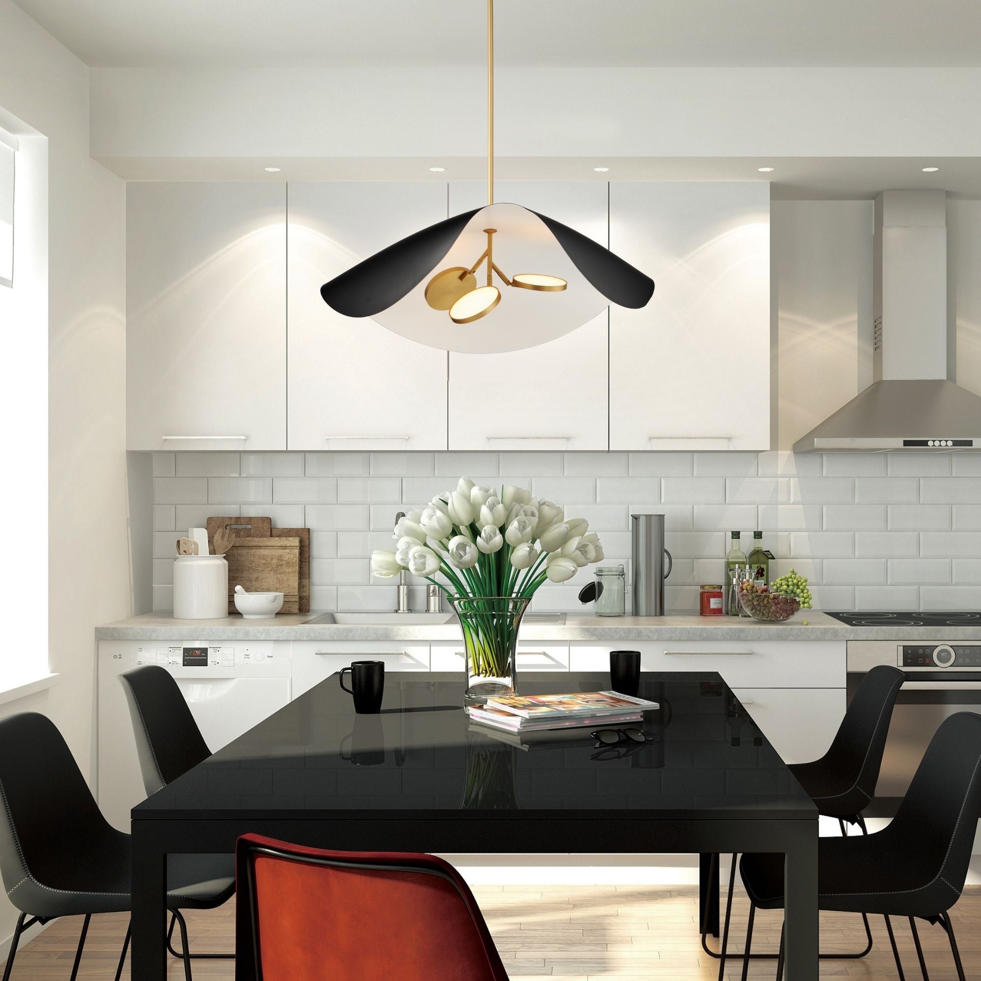 Carmen 32" 3-Light LED Pendant, Black & Gold Finish