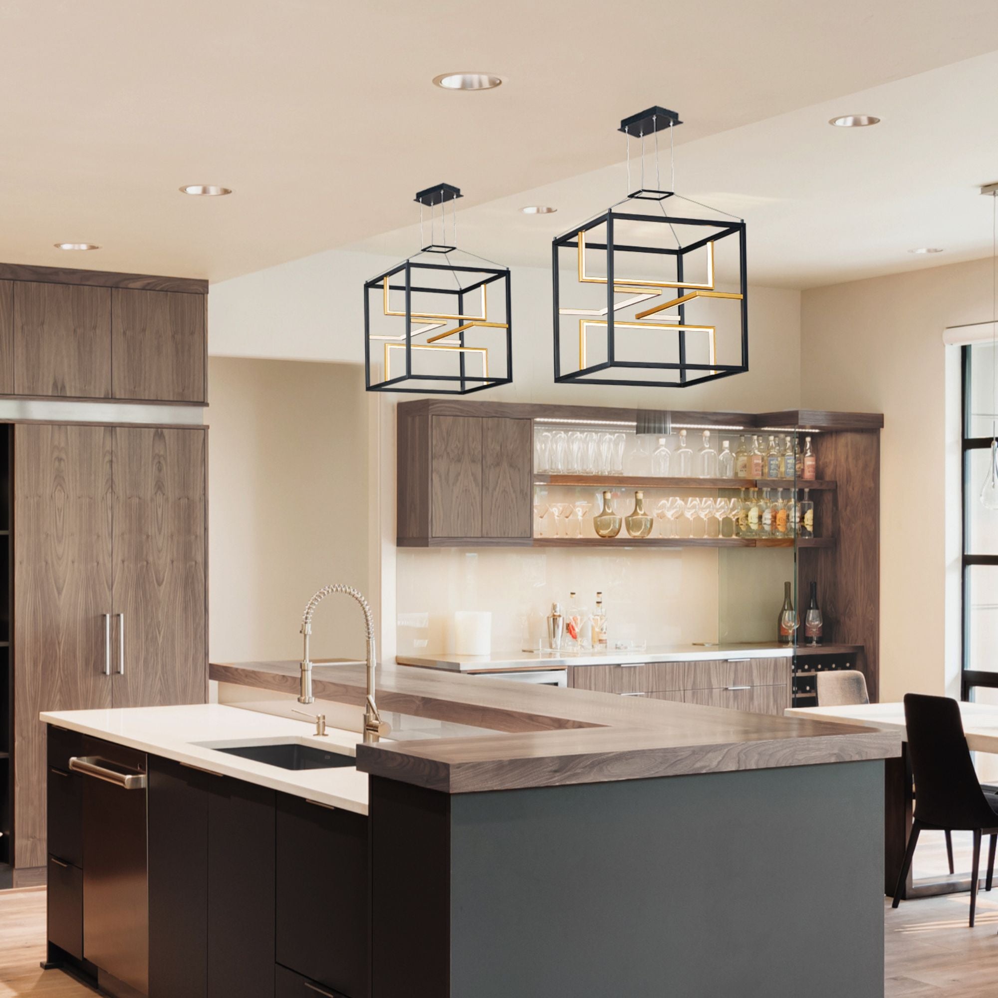 Chamber 18" LED Pendant, Black & Gold Finish